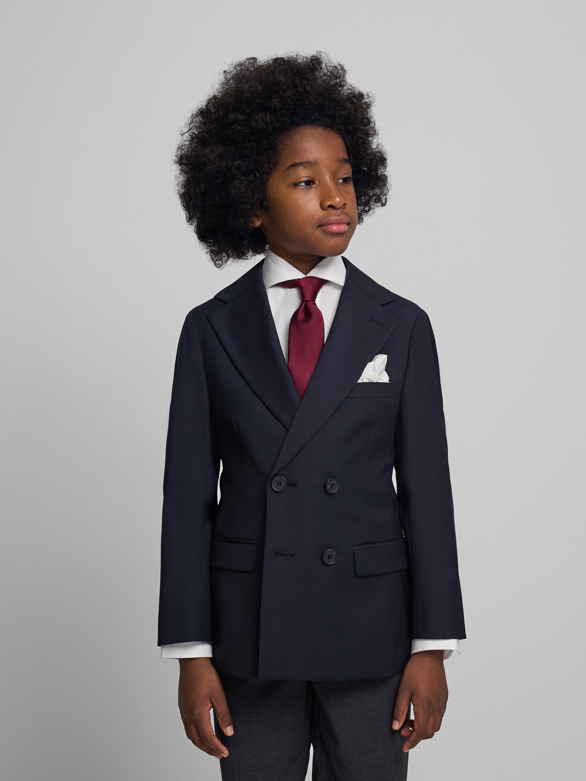 Classic navy blue double-breasted kids blazer