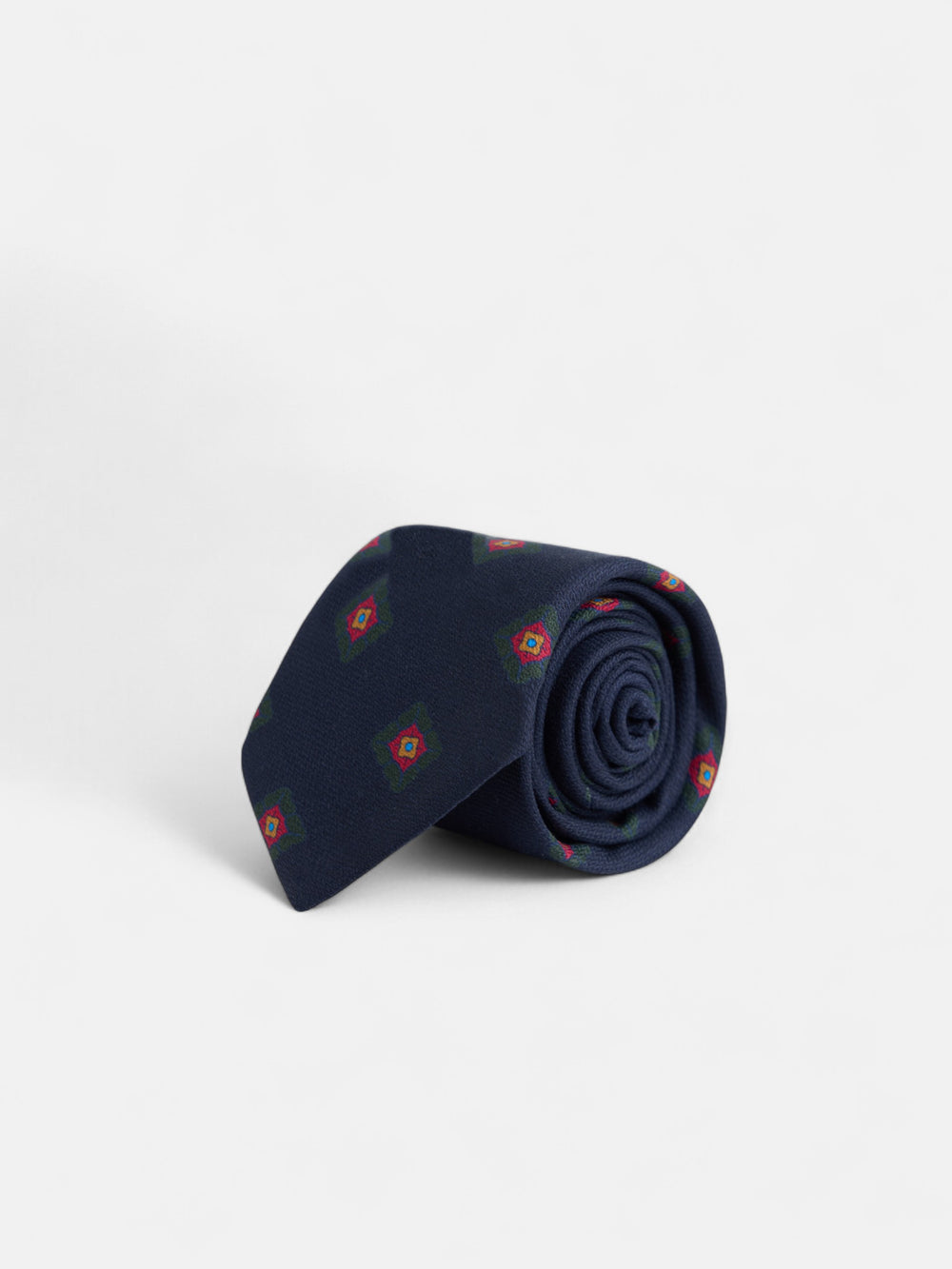 Navy blue geometric pattern silk tie