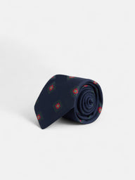 Corbata seda motivo geometrico azul marino