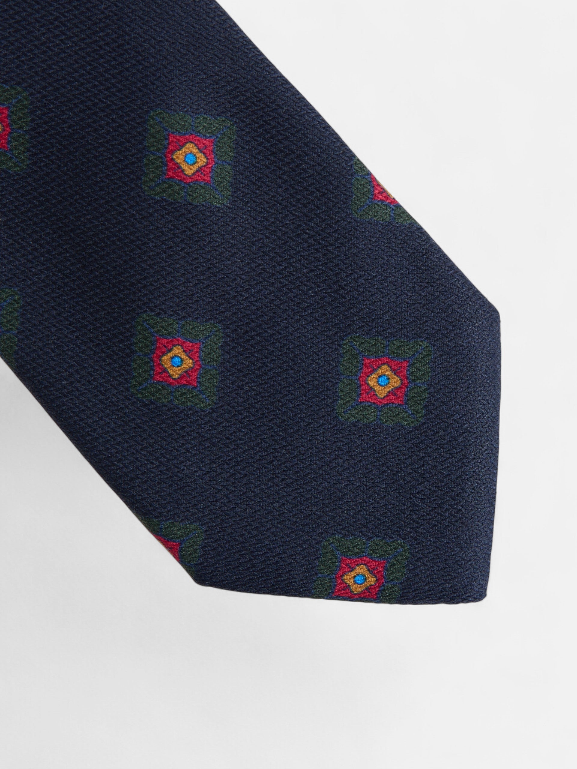 Navy blue geometric pattern silk tie