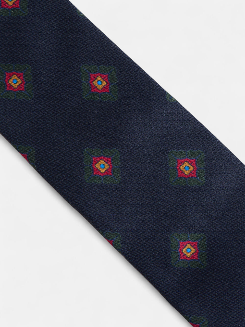Navy blue geometric pattern silk tie