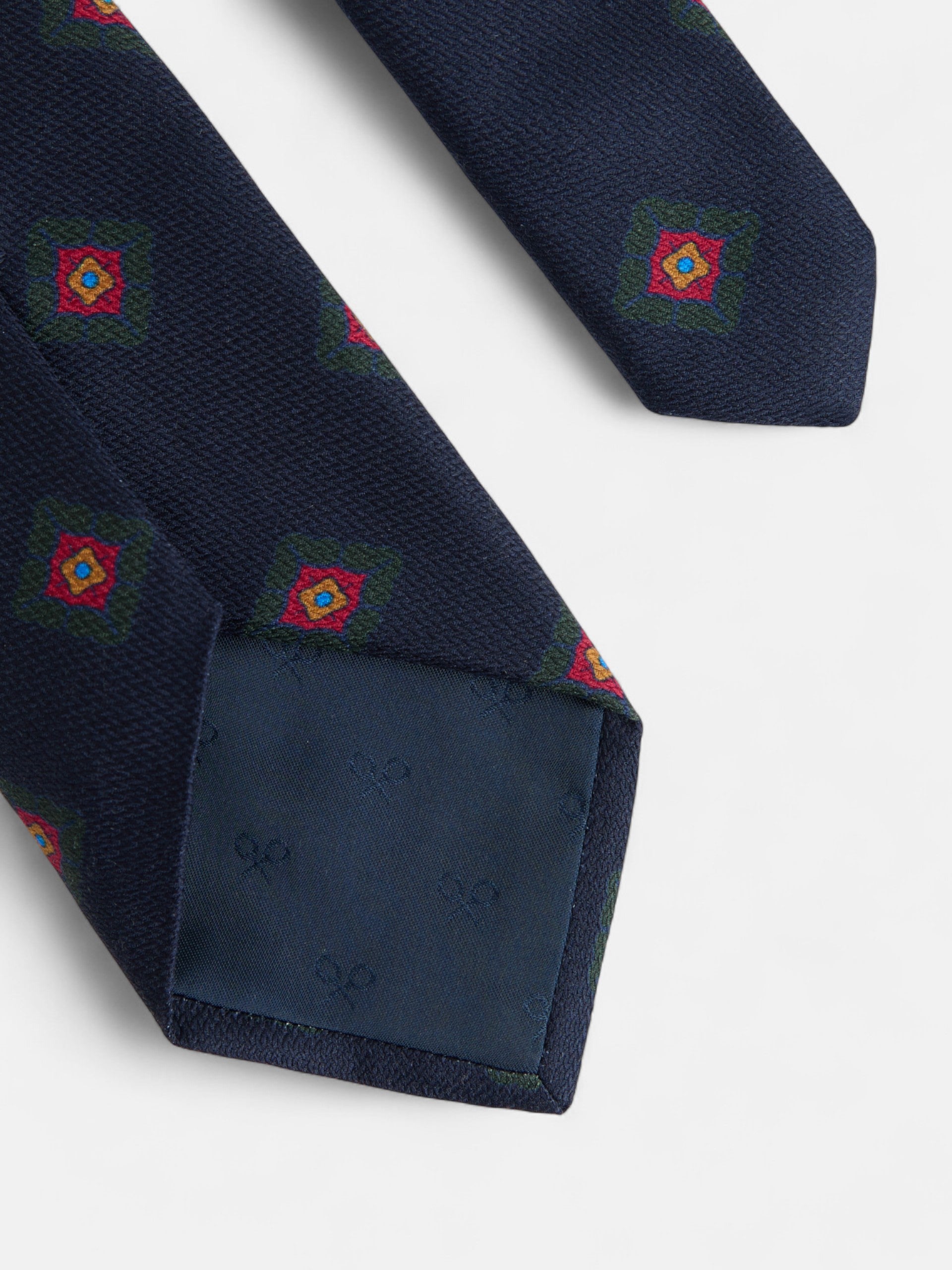 Navy blue geometric pattern silk tie