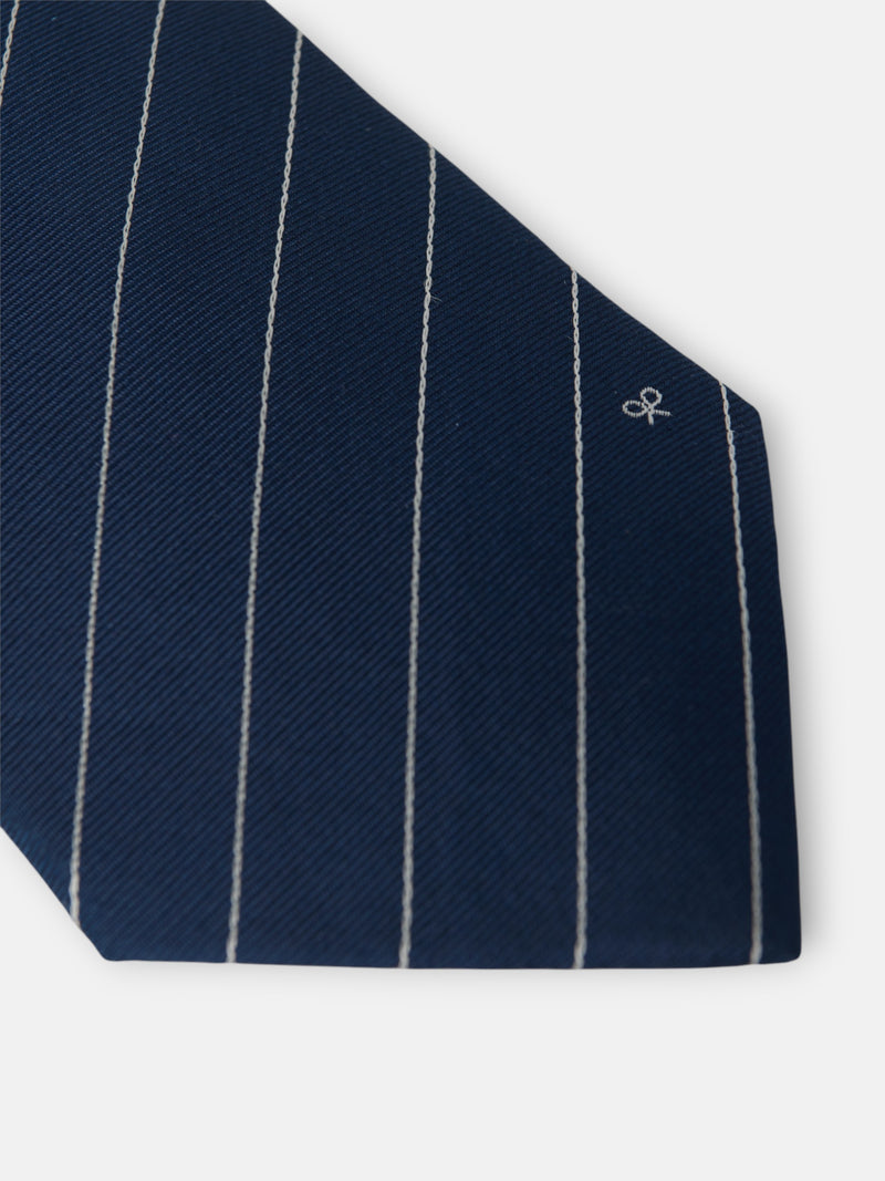 Gravata mini riscas raquete azul-marinho