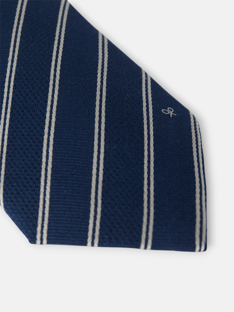 Double stripe navy blue racket tie