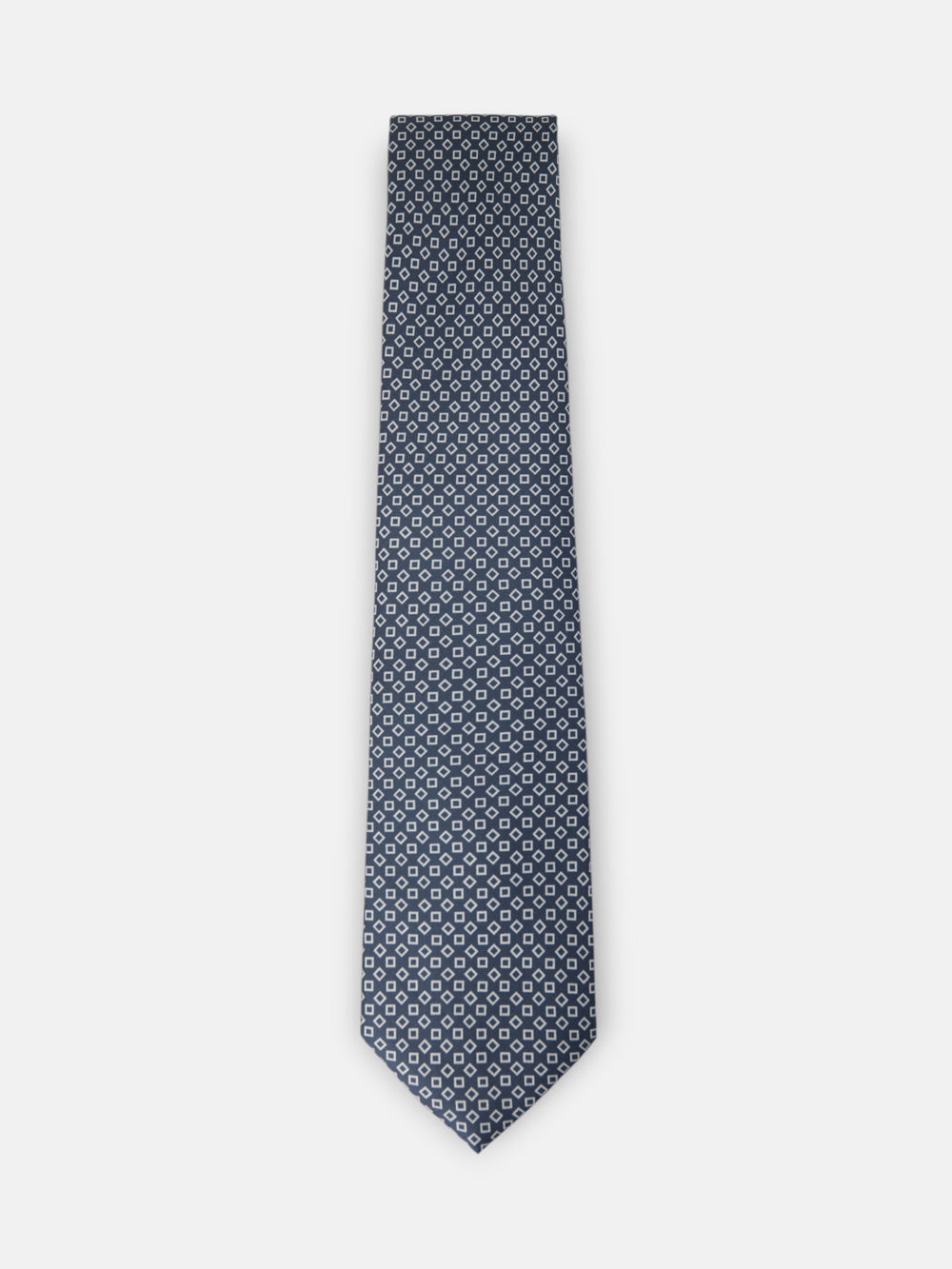 Navy blue tie with irregular check pattern