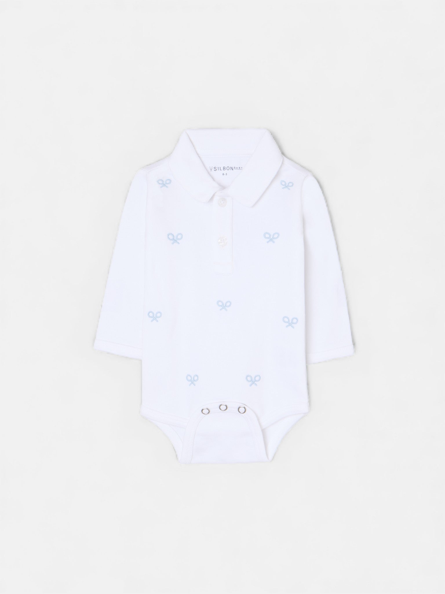 Long-sleeve baby bodysuit with multiracket sky blue