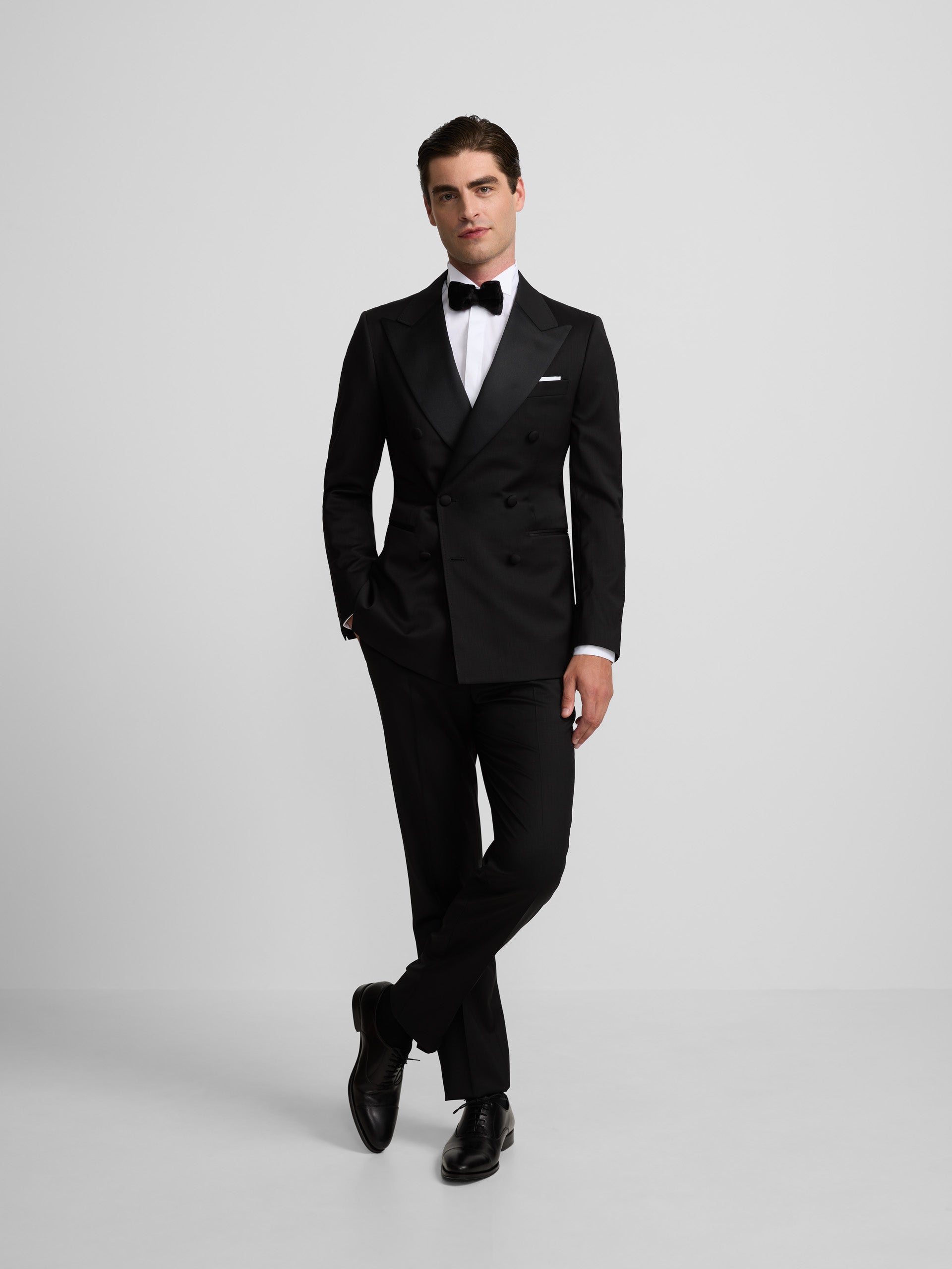 Classic black double-breasted tuxedo blazer