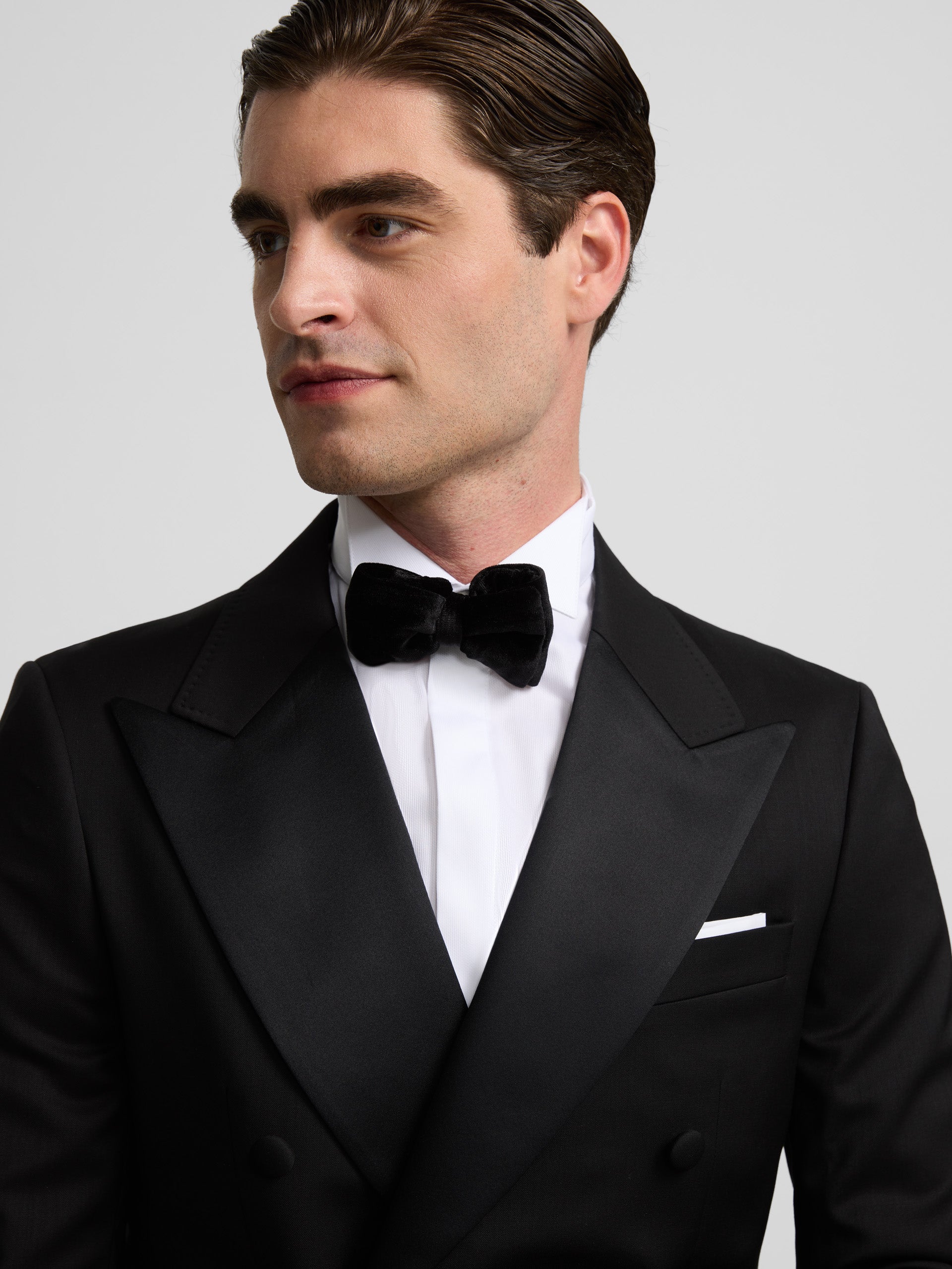 Classic black double-breasted tuxedo blazer