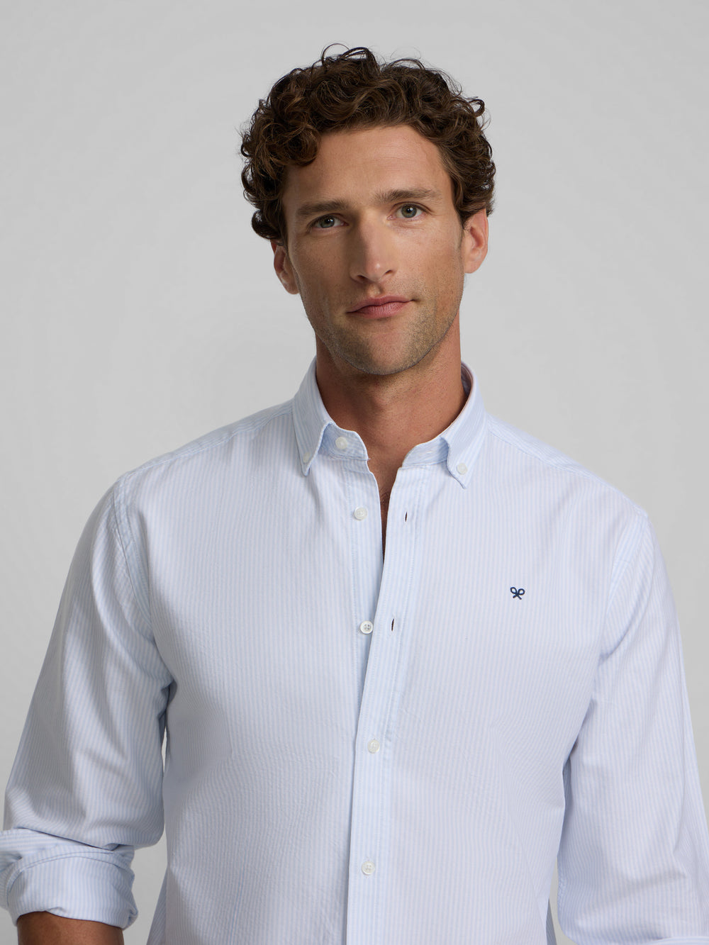 Camisa sport oxford regular fit riscas azul claro