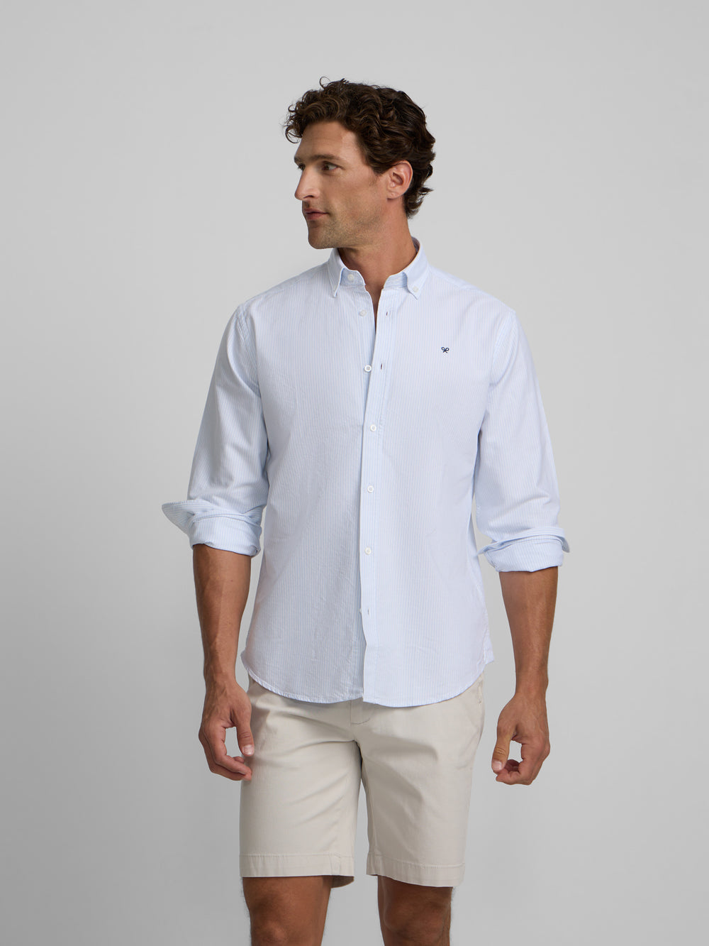Camisa sport oxford regular fit riscas azul claro