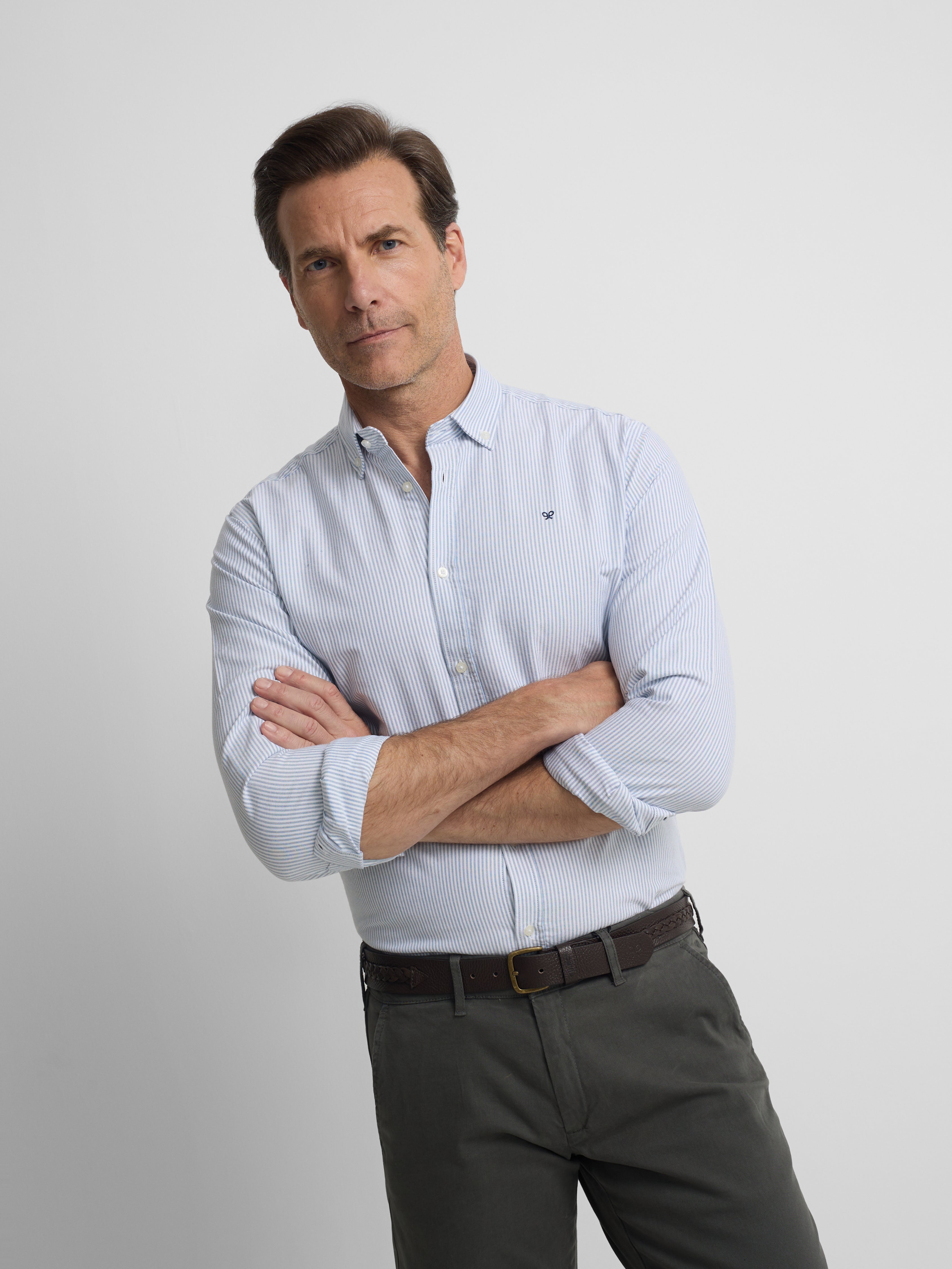 Camisa sport oxford raquetas rayas azul medio