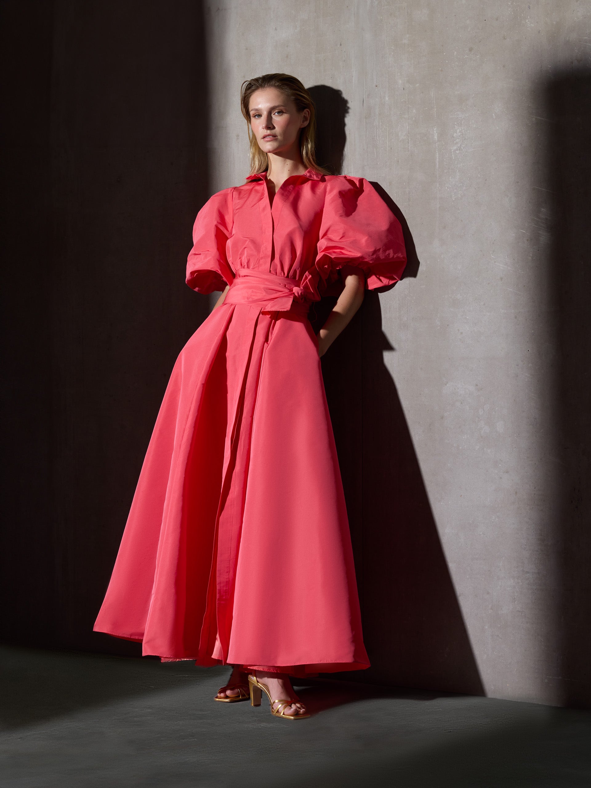 Vestido CaprileXSilbon camisero tafeta rojo