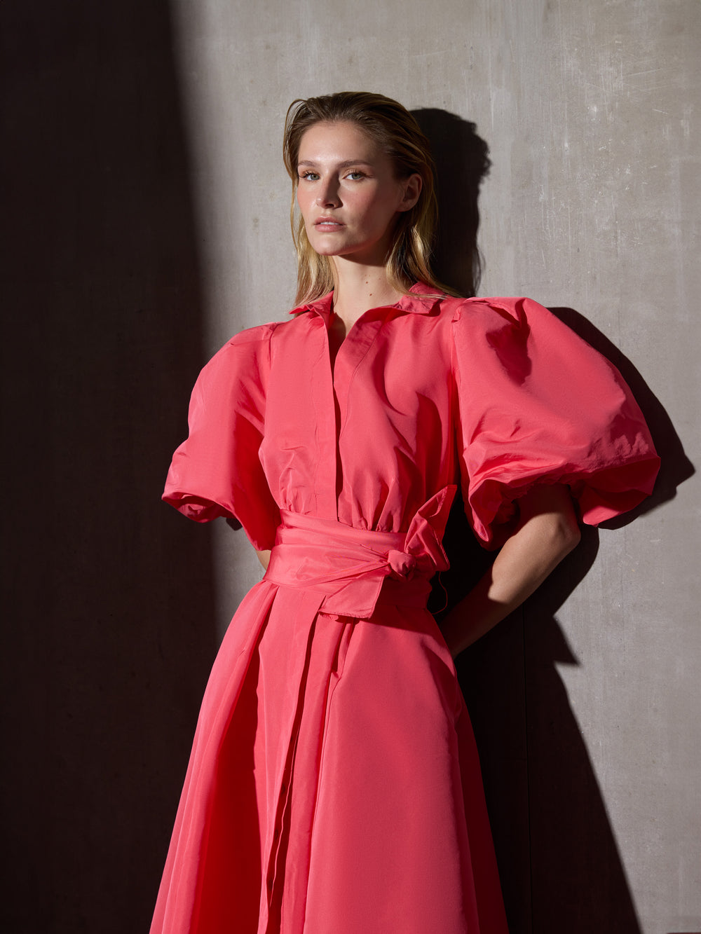 CaprileXSilbon red taffeta shirt dress