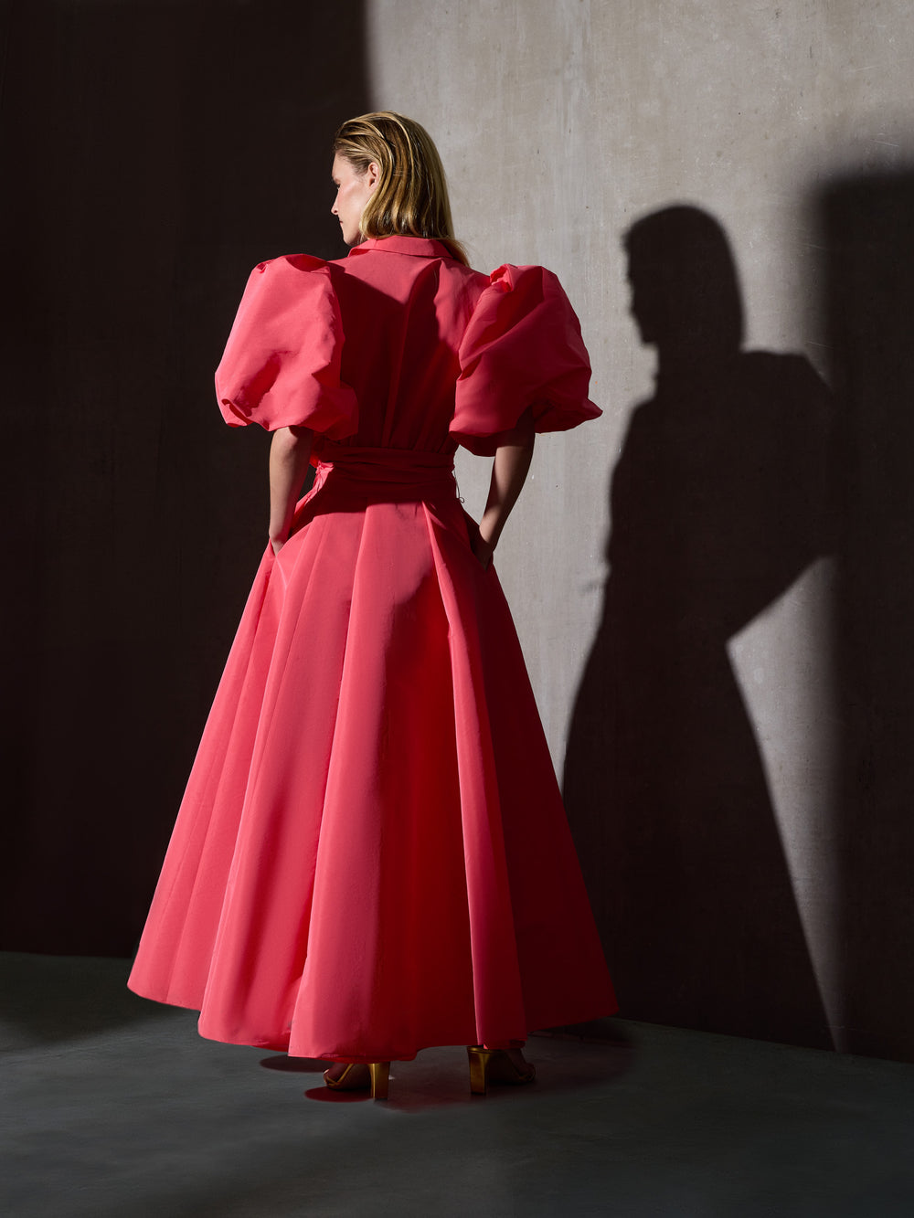 CaprileXSilbon red taffeta shirt dress