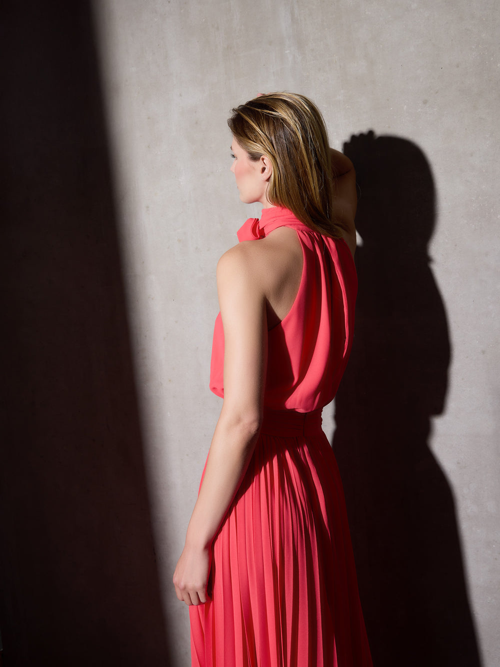 CaprileXSilbon pleated dress with coral bow