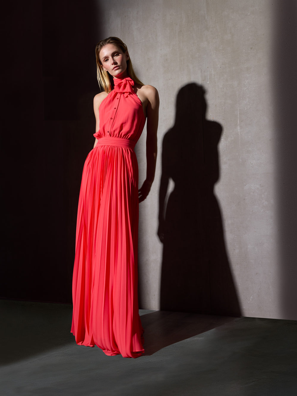 CaprileXSilbon pleated dress with coral bow