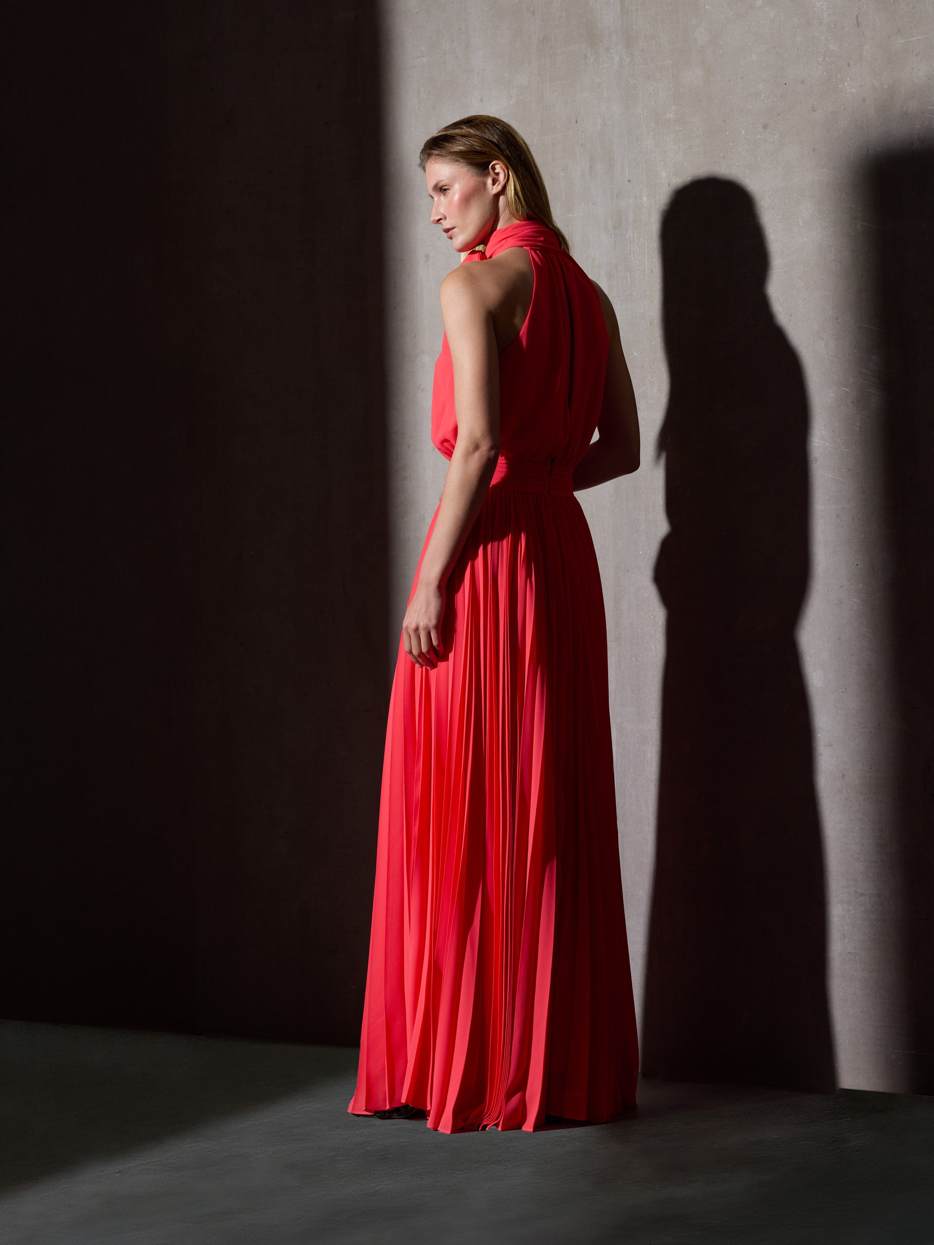 Vestido CaprileXSilbon plisado lazo coral