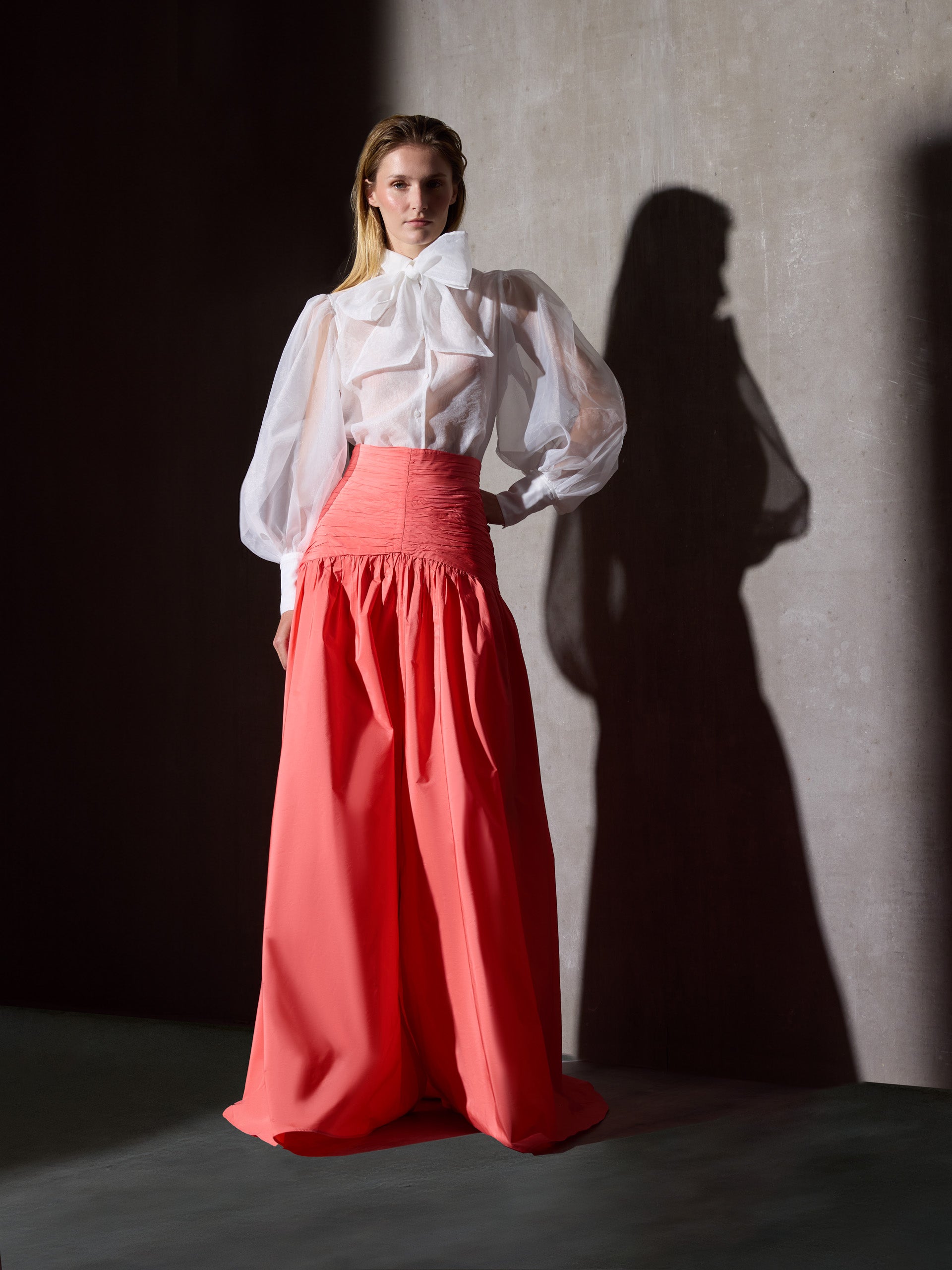 Jupe CaprileXSilbon taffetas corail