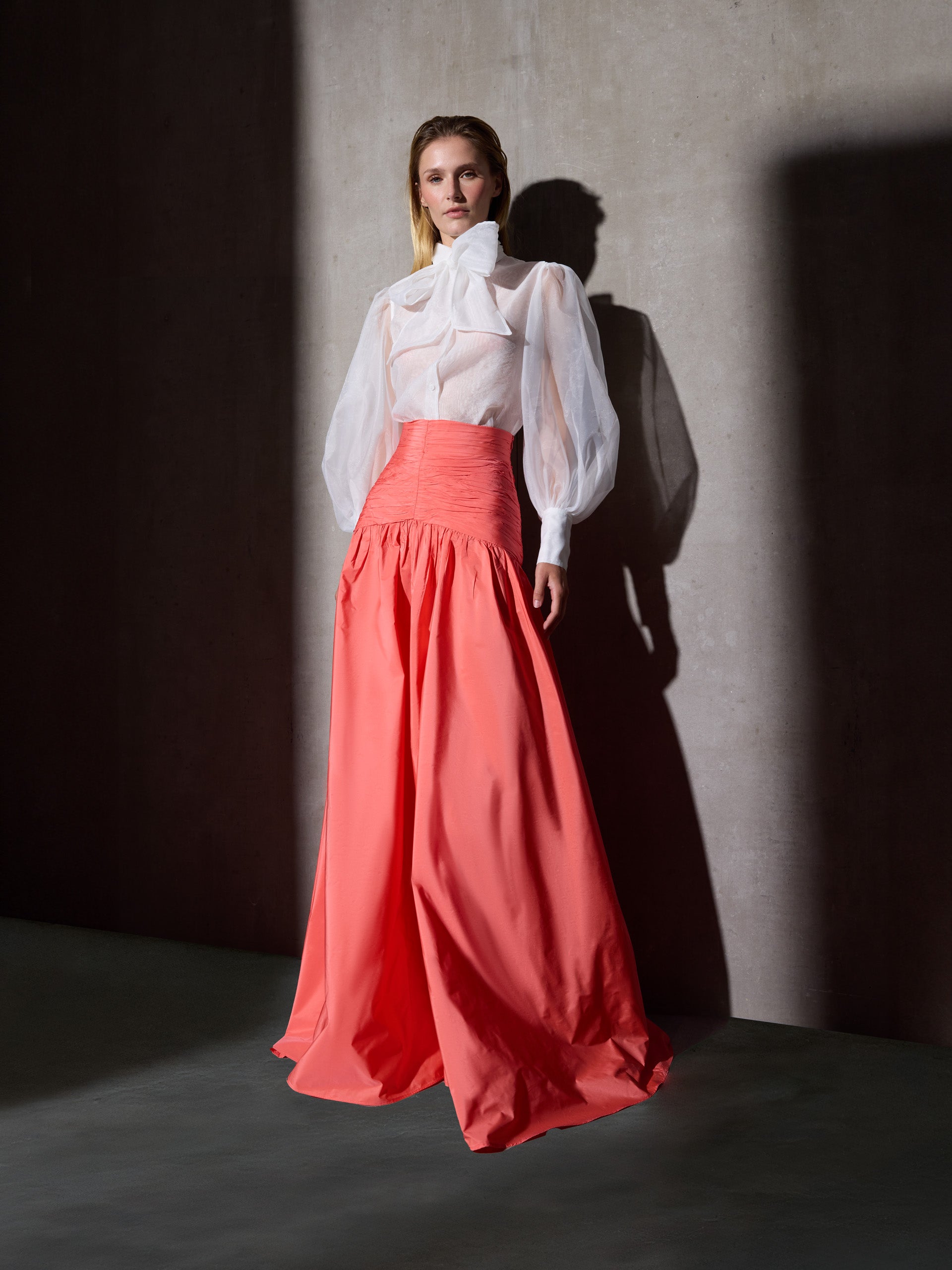 Jupe CaprileXSilbon taffetas corail