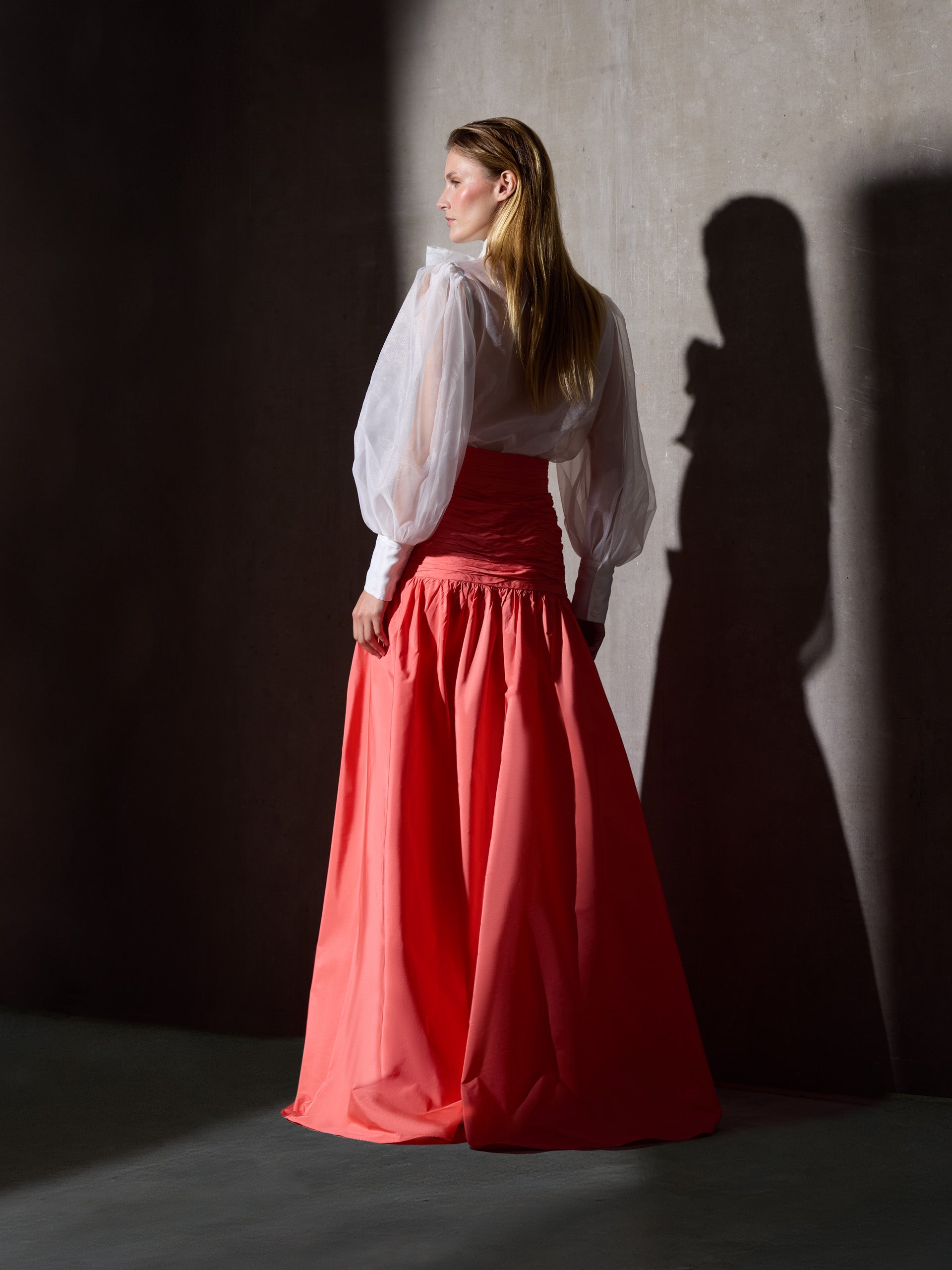 Jupe CaprileXSilbon taffetas corail