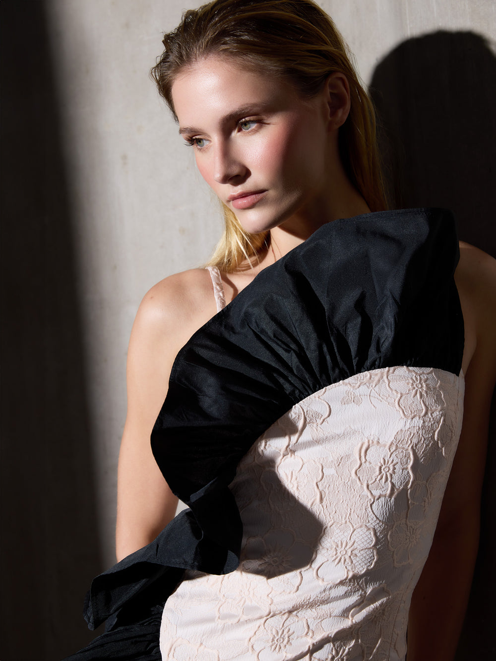 CaprileXSilbon two-tone dress with ivory ruffle