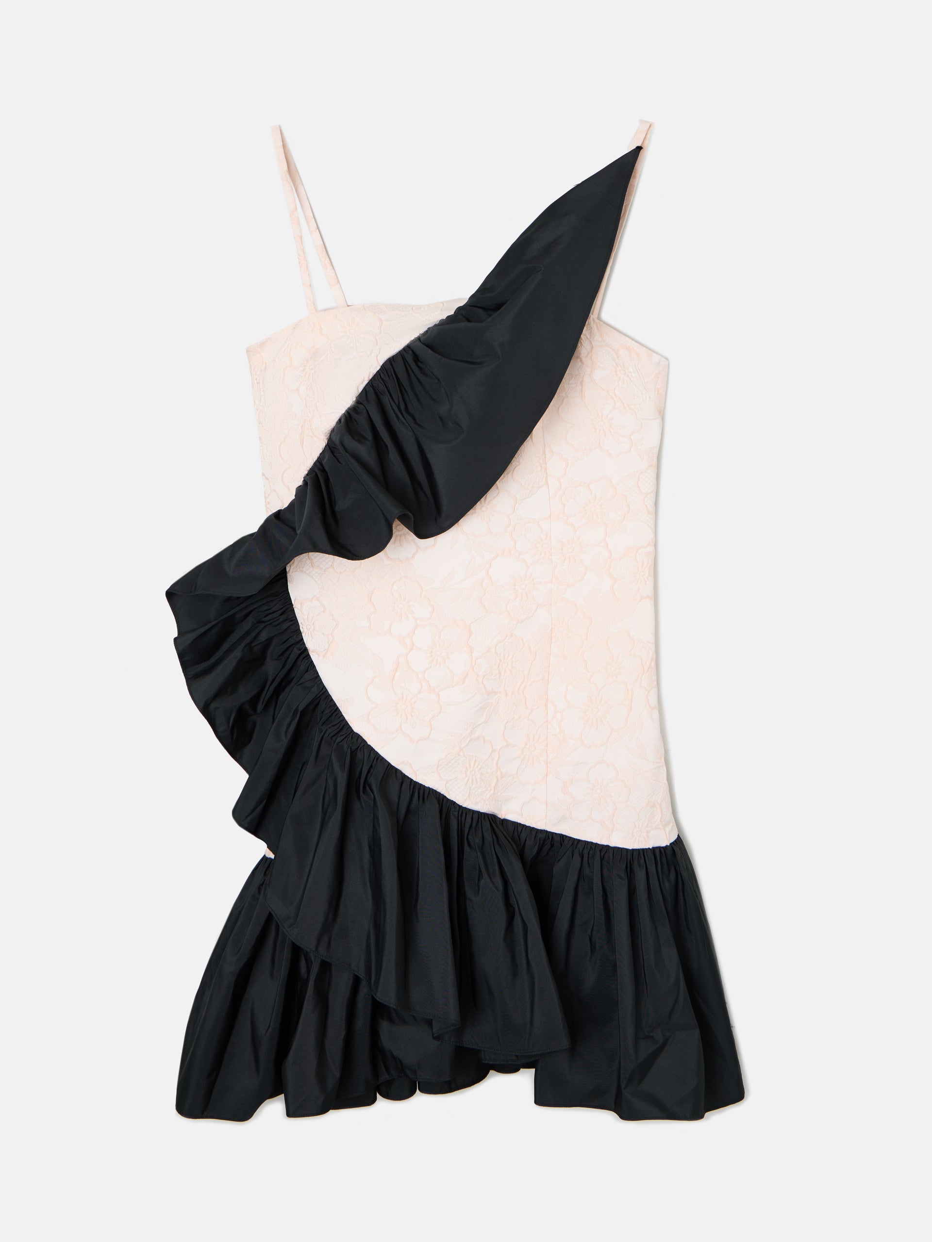 CaprileXSilbon two-tone dress with ivory ruffle