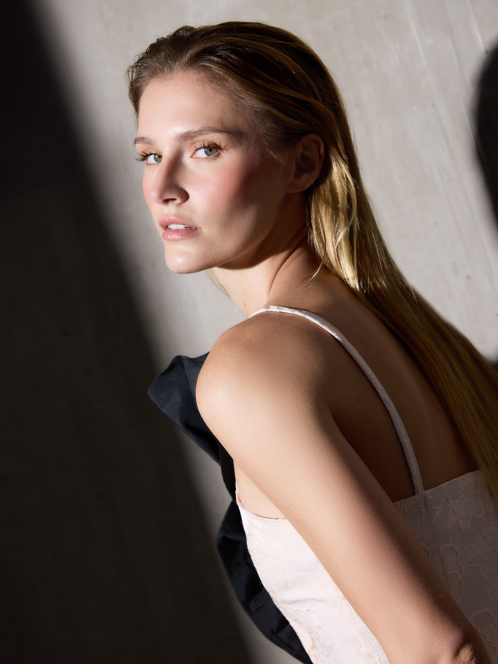 CaprileXSilbon two-tone dress with ivory ruffle