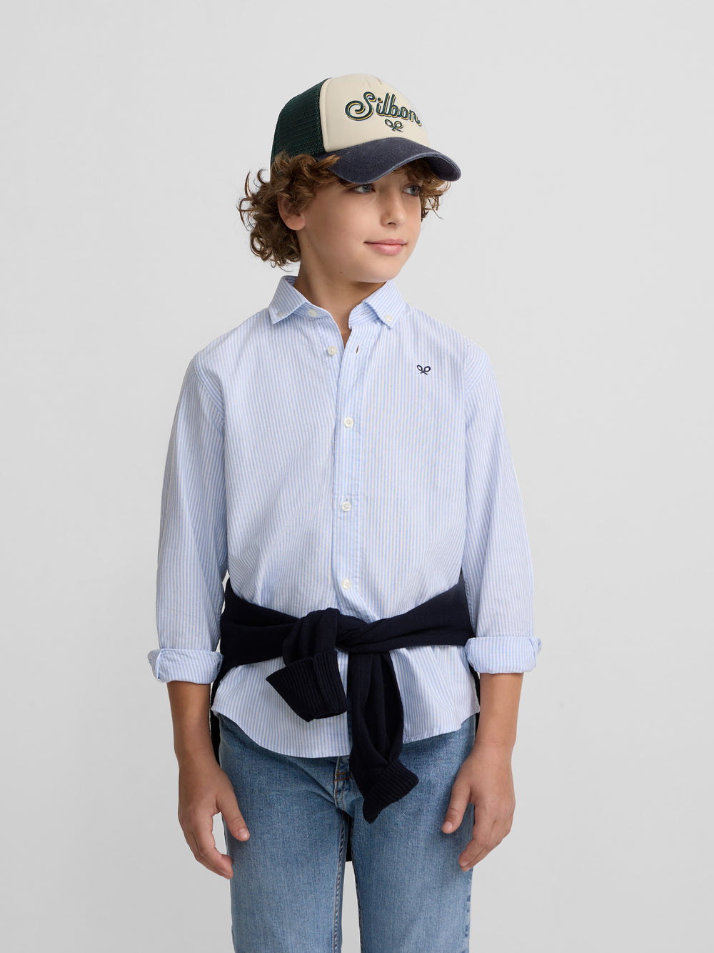 Kids' sport shirt oxford light blue stripe