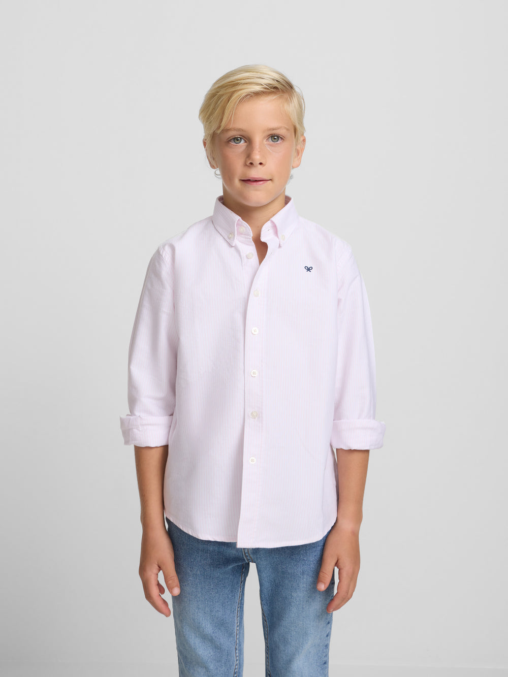 Kids' sport oxford shirt with pink racket stripes