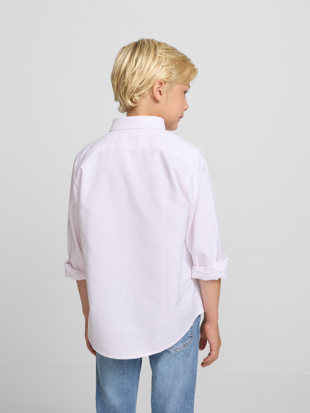 Kids' sport oxford shirt with pink racket stripes