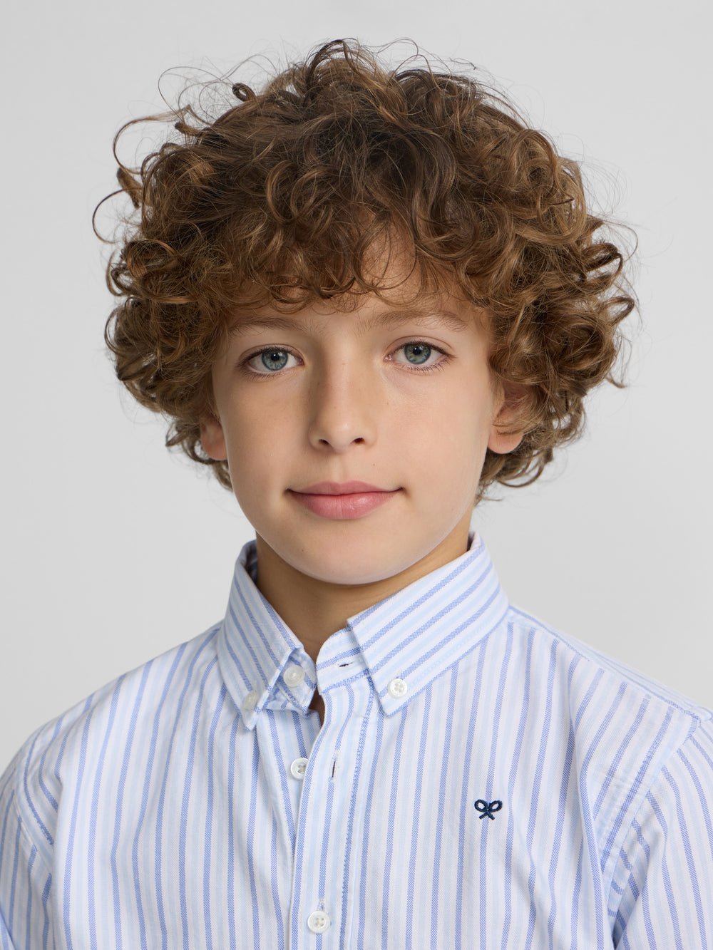 Kids' sport oxford shirt navy blue stripes
