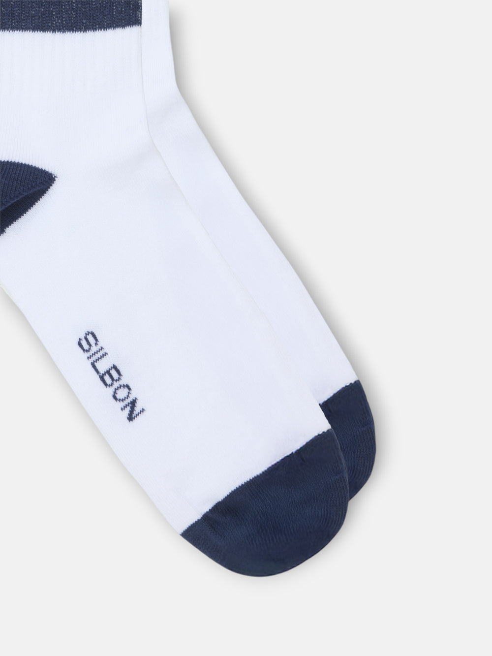 Calcetin sport blanco rayas marino