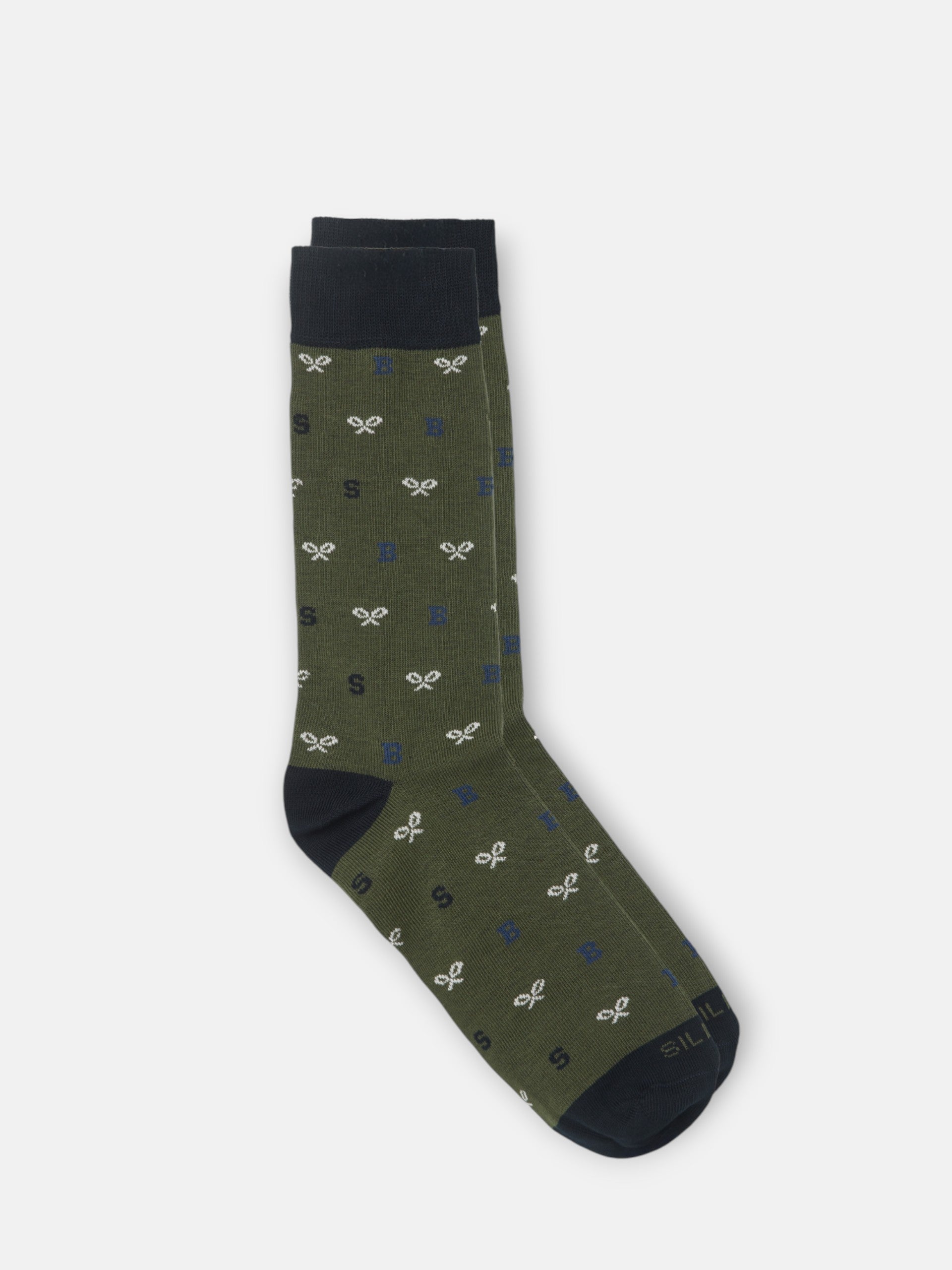 Green socks with letter motifs
