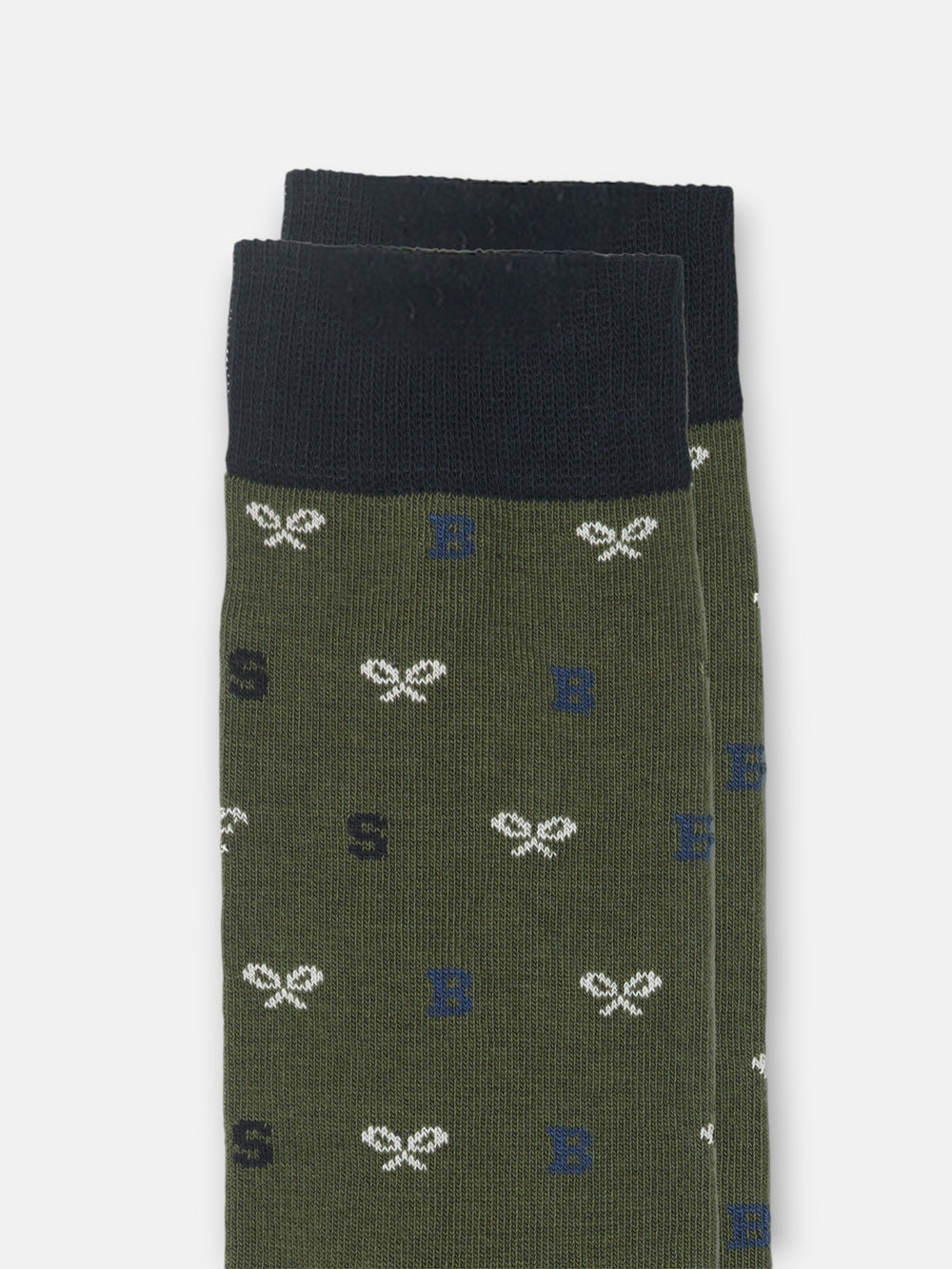 Green socks with letter motifs