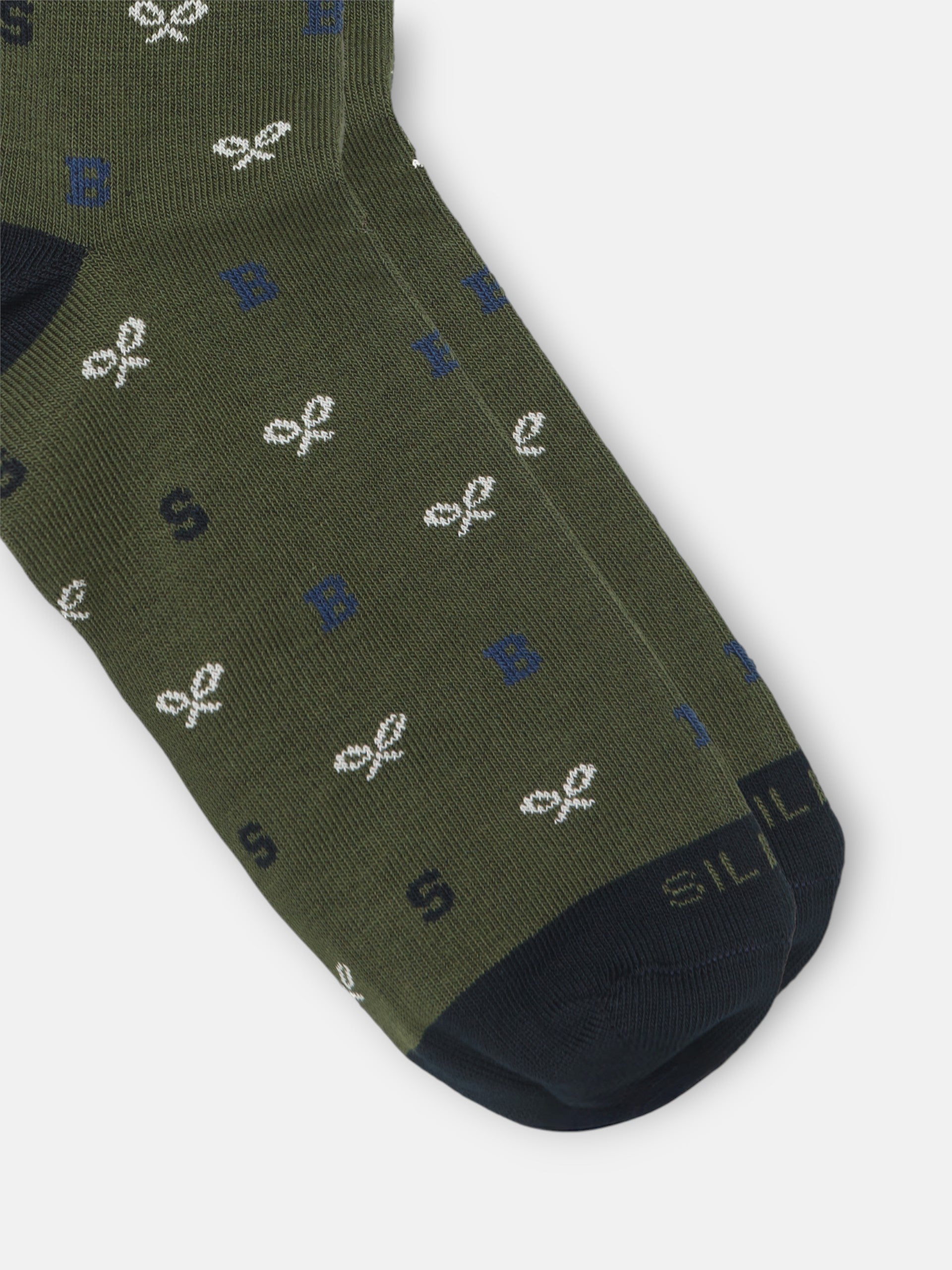 Green socks with letter motifs