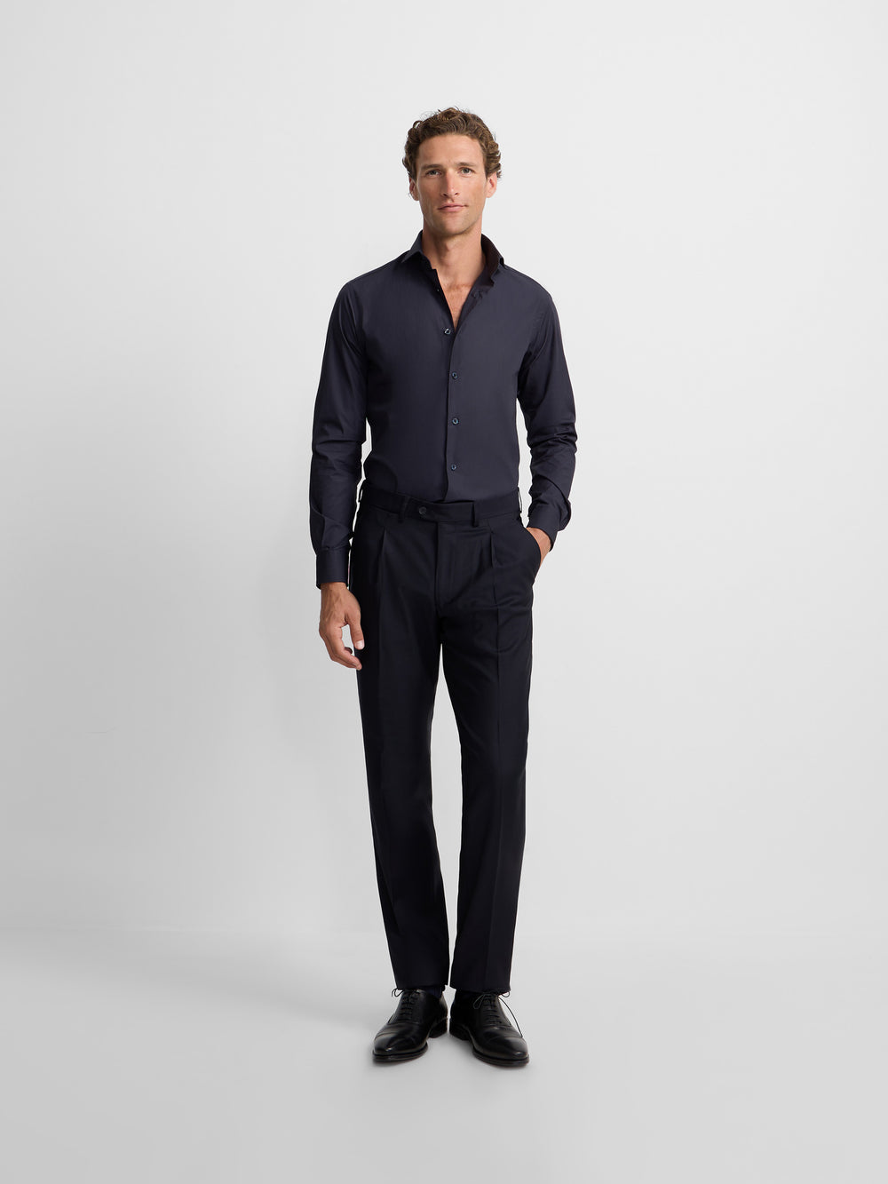 Navy blue plain dress shirt