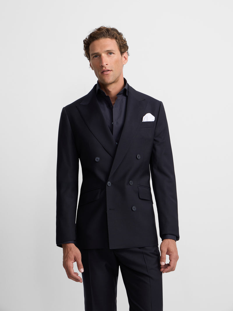 Blazer de fato cruzado stretch azul-marinho