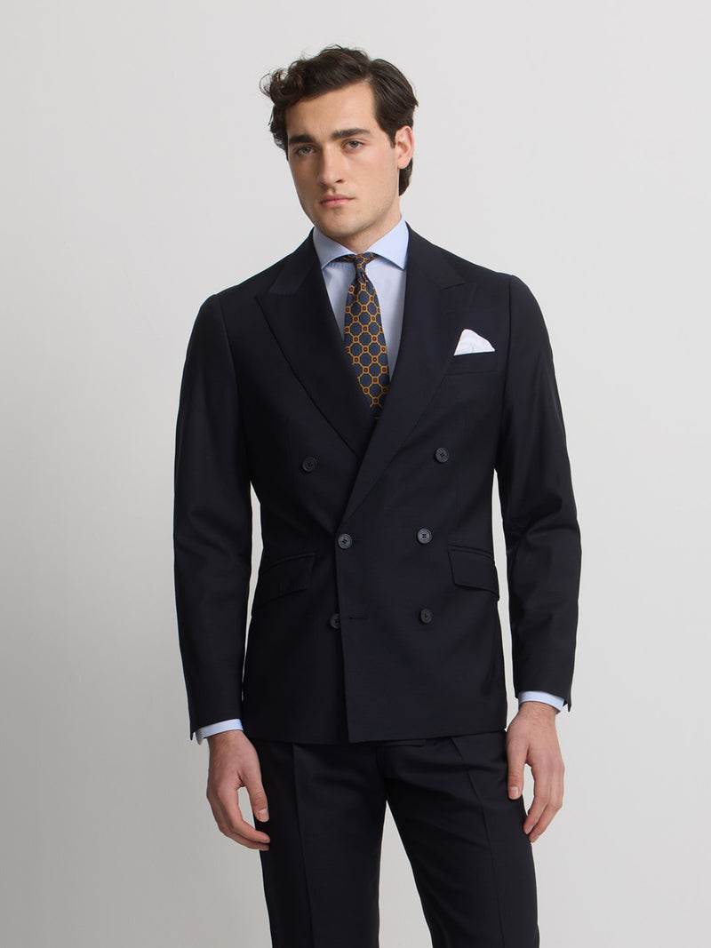 Blazer de fato cruzado stretch azul-marinho