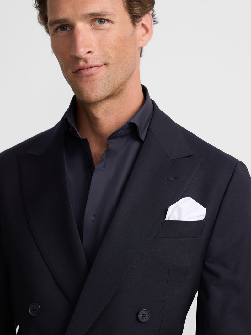 Blazer de fato cruzado stretch azul-marinho