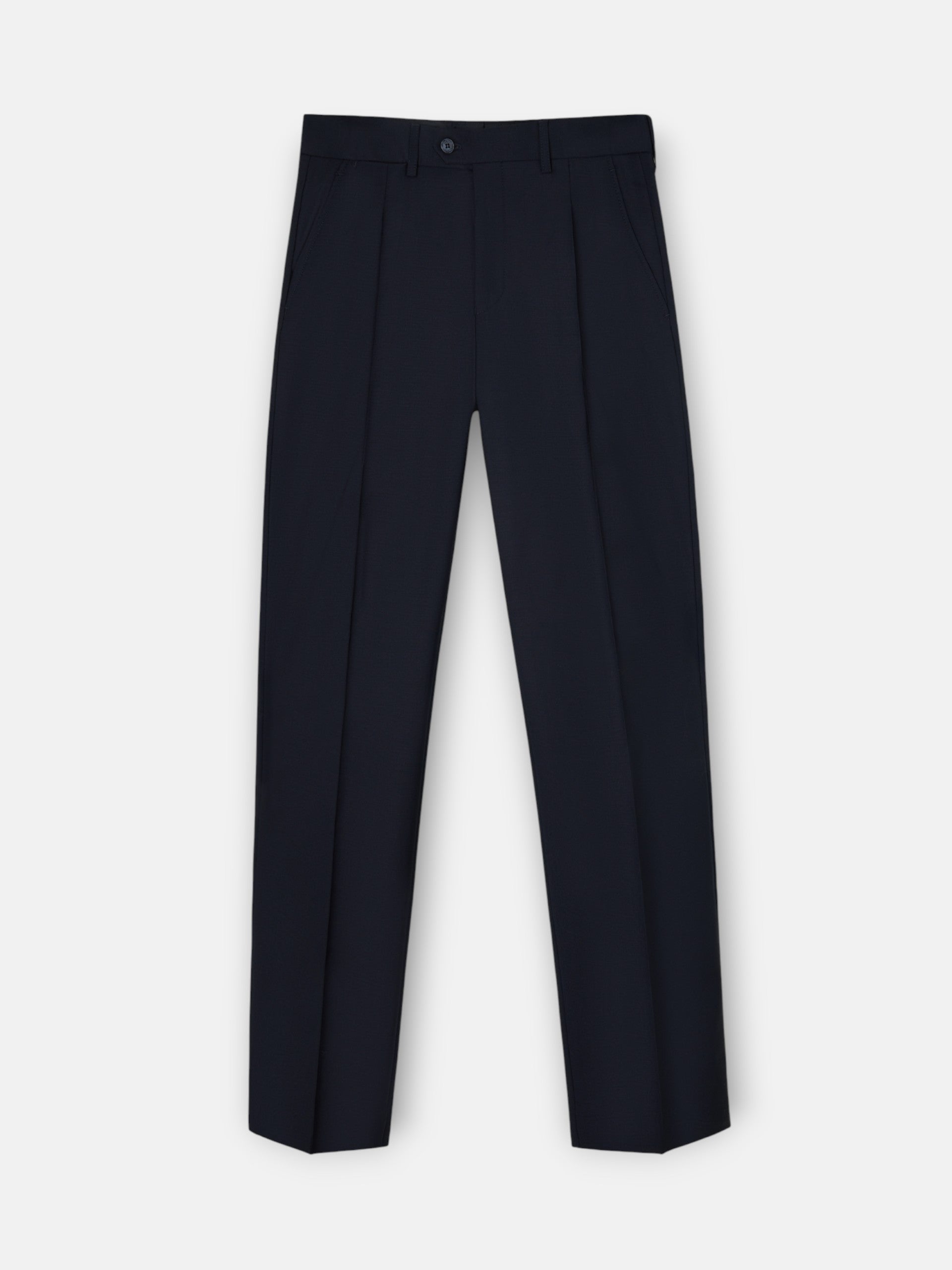 Stretch navy double-breasted suit trousers