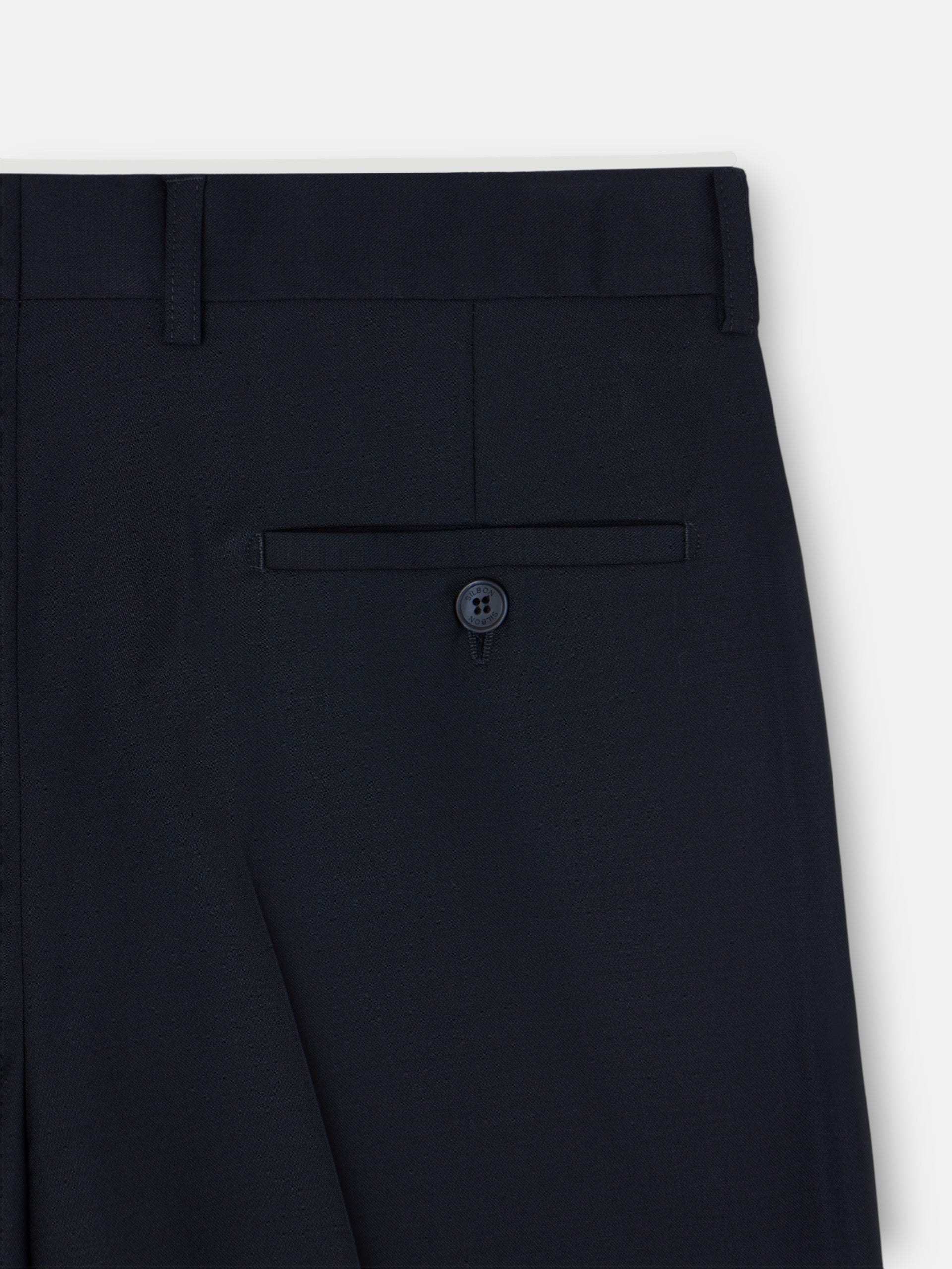 Stretch navy double-breasted suit trousers