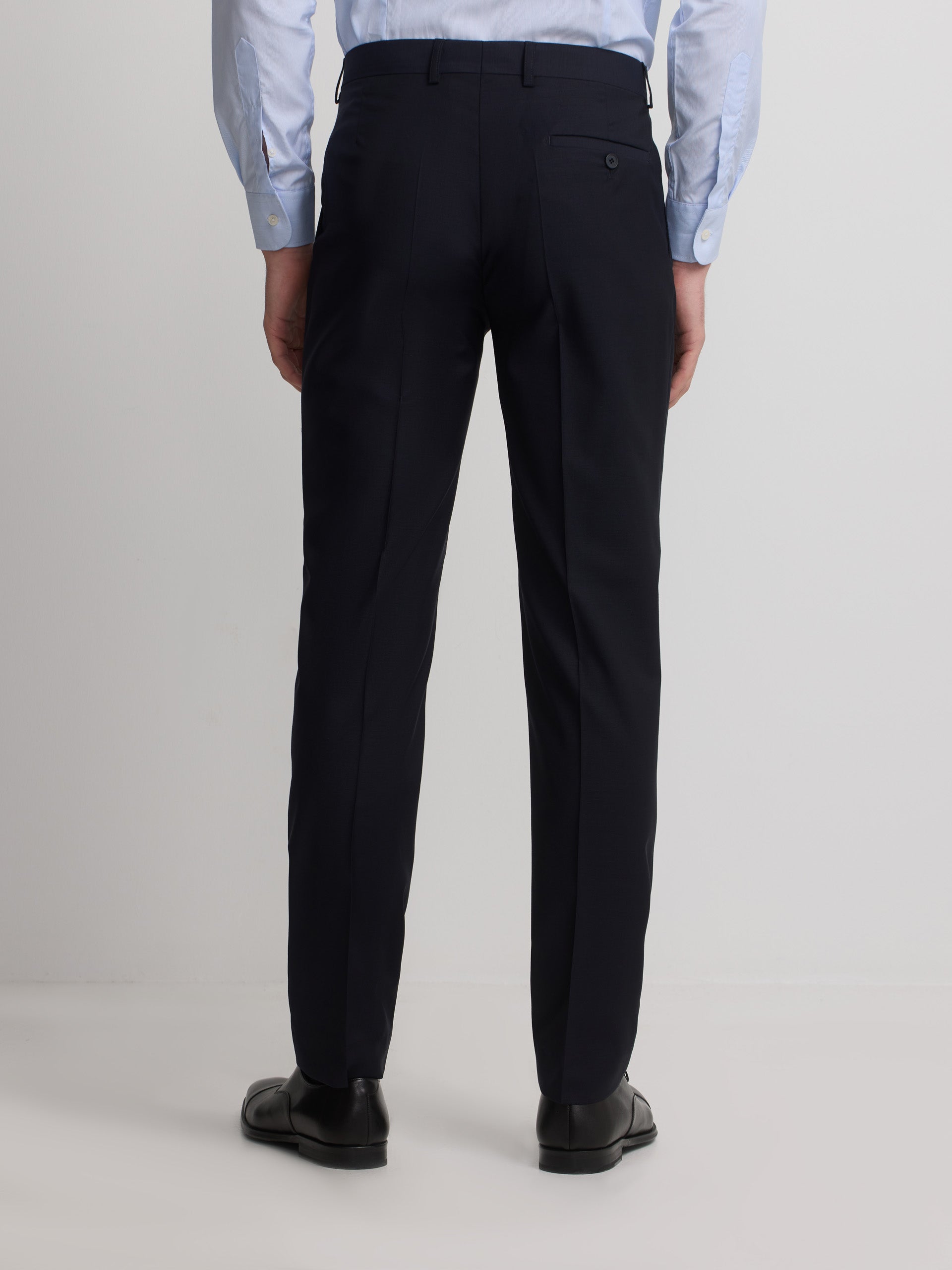 Stretch navy double-breasted suit trousers
