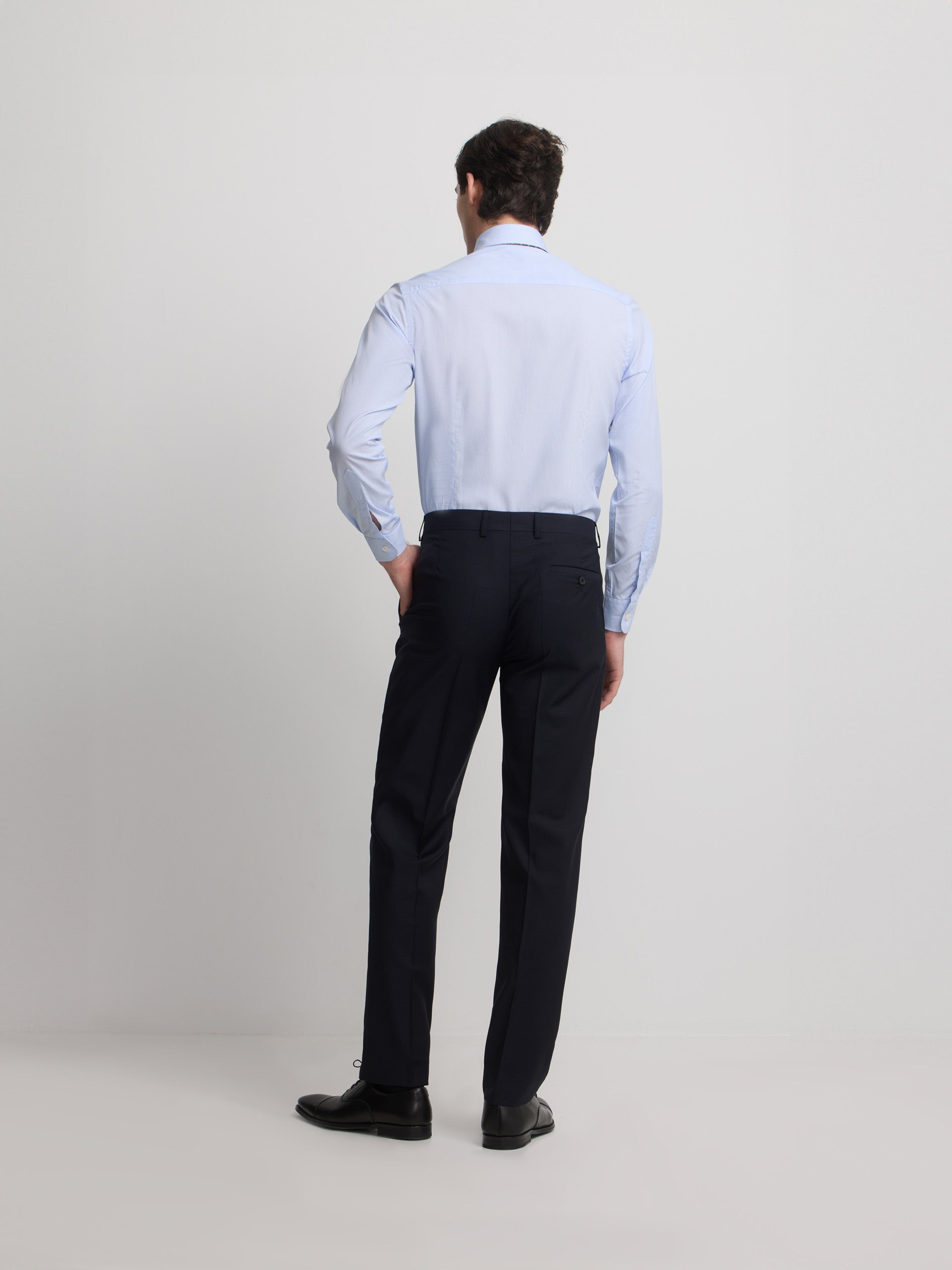 Stretch navy double-breasted suit trousers