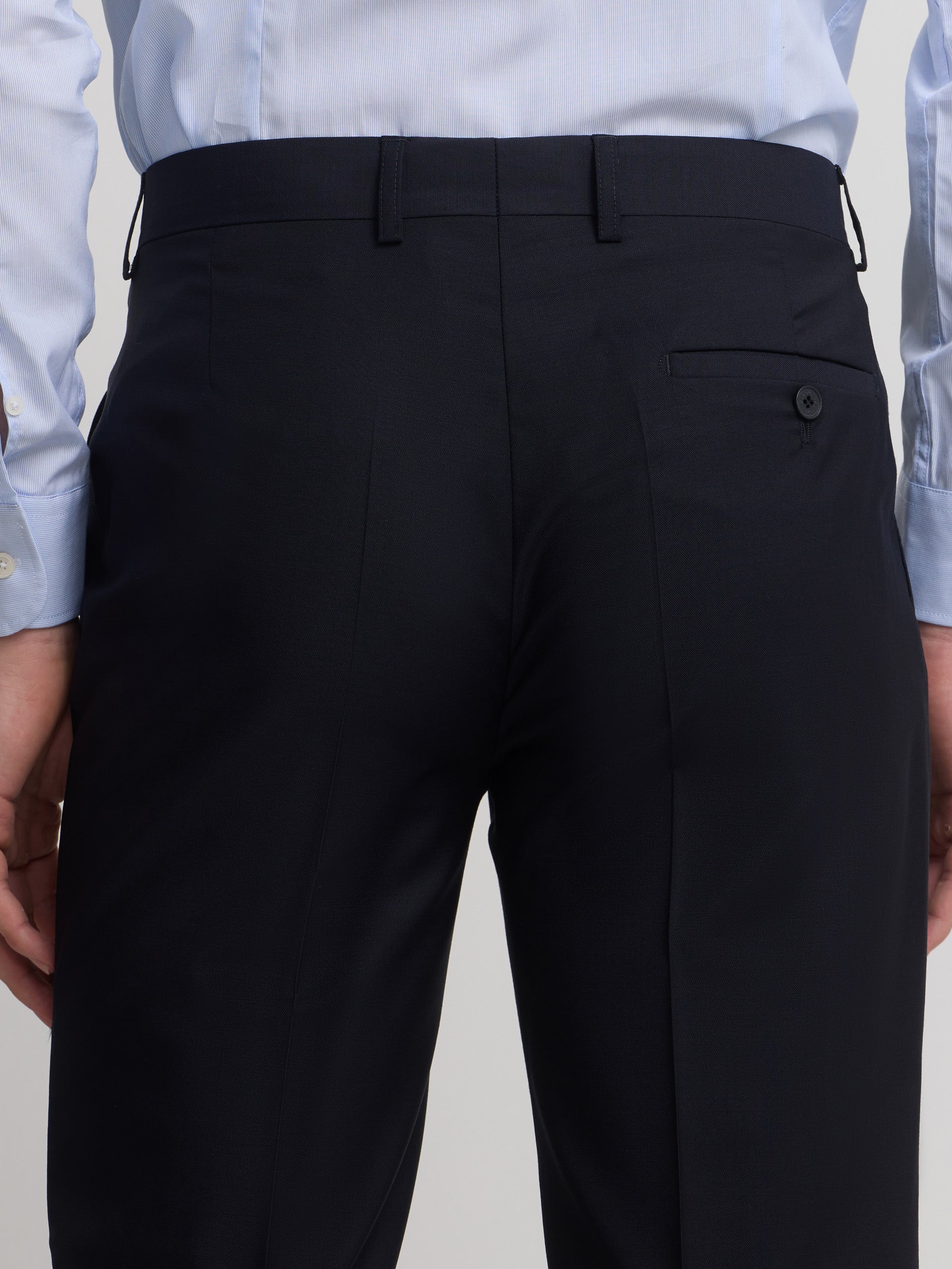 Stretch navy double-breasted suit trousers
