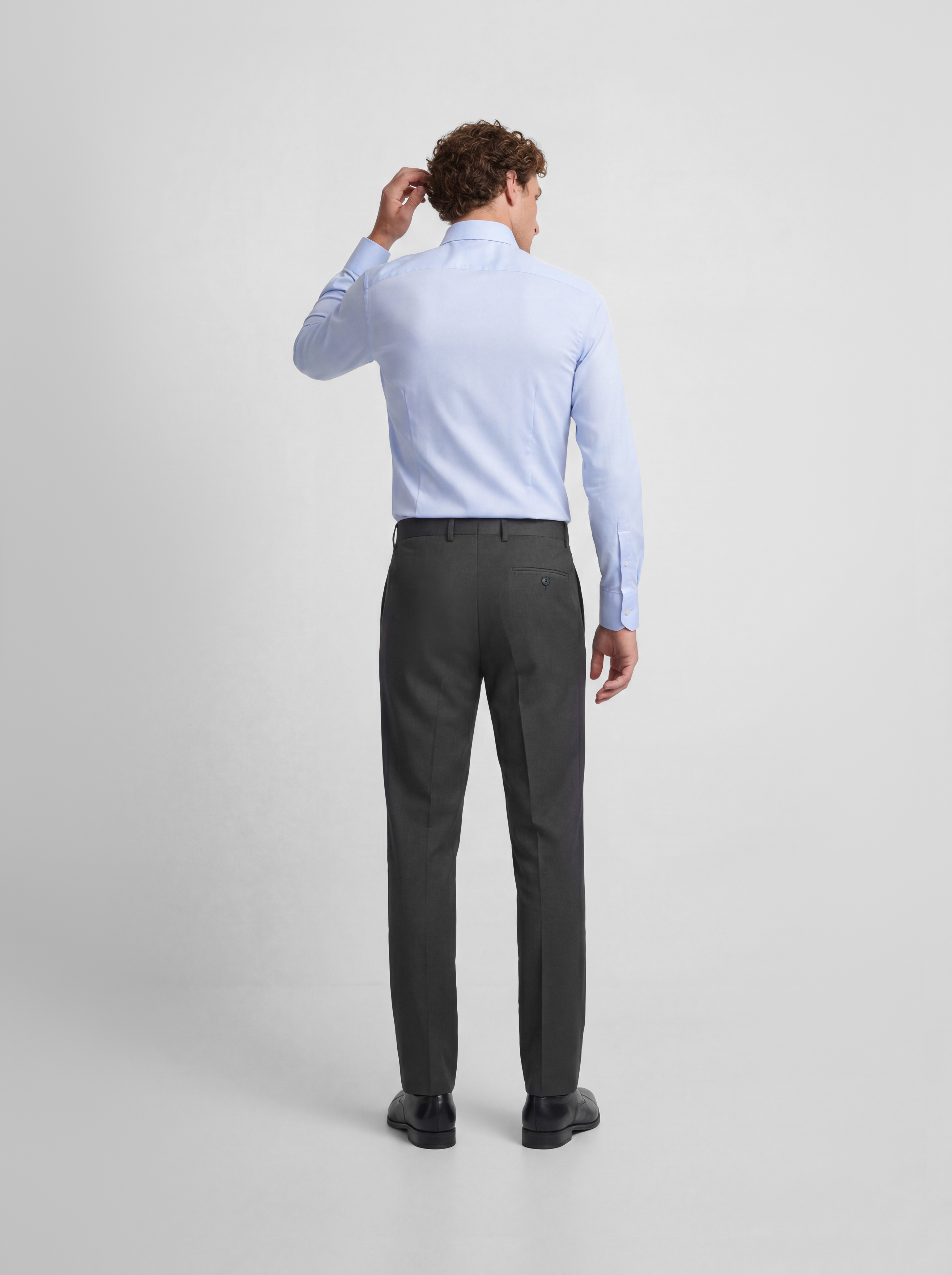 Stretch grey double-breasted suit trousers