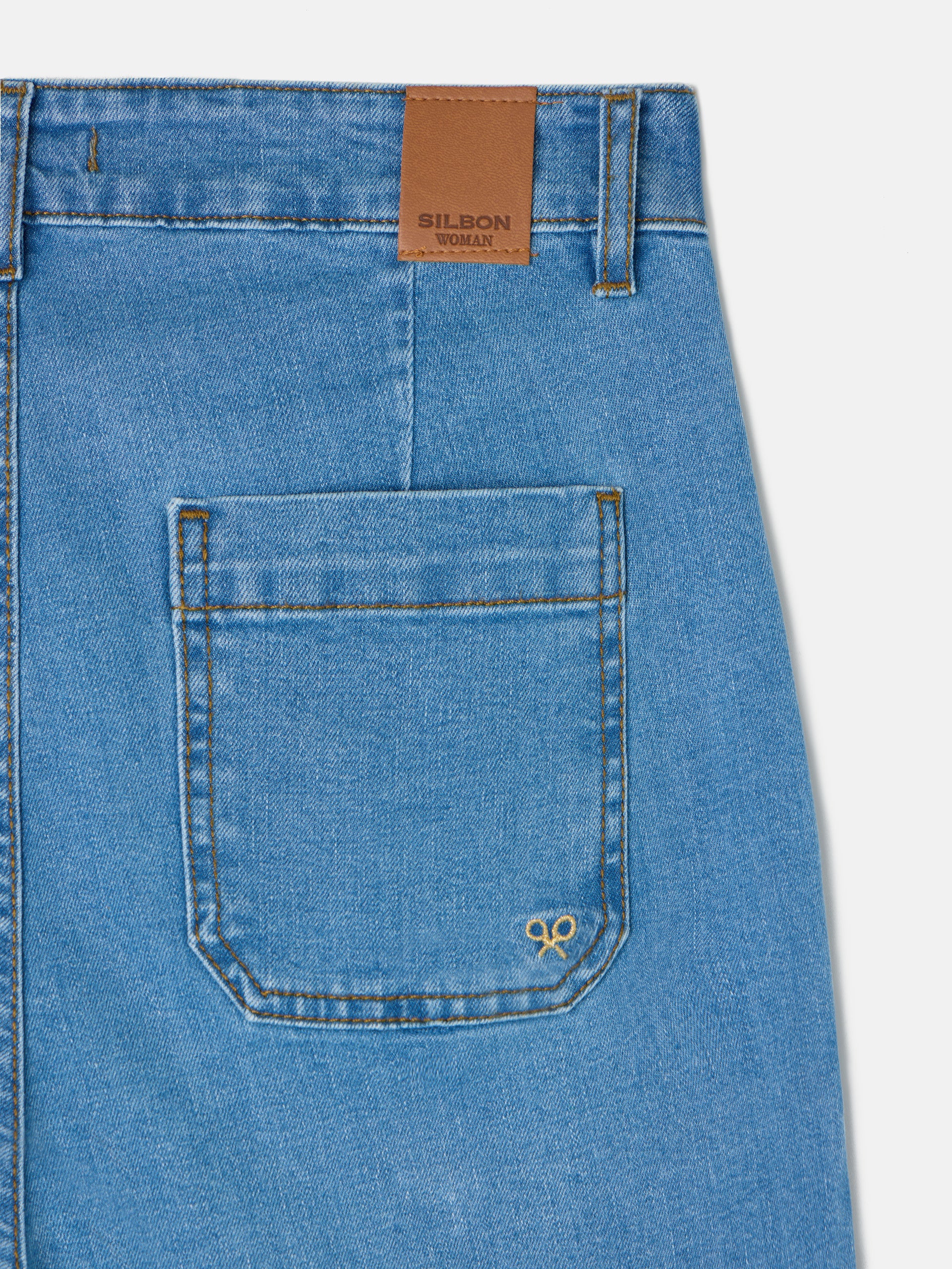 Calças culotte bolsos ganga
