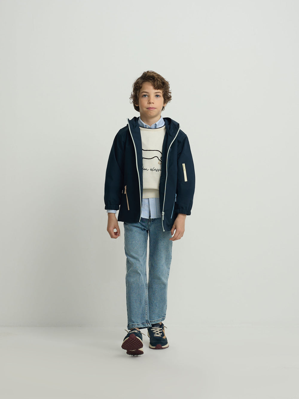Kids multicolor zip-up windbreaker navy blue