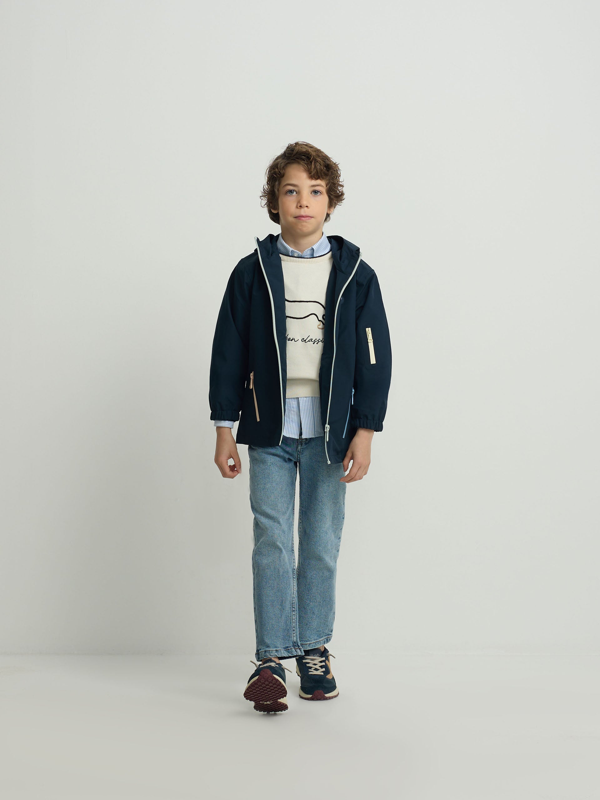 Kids multicolor zip-up windbreaker navy blue