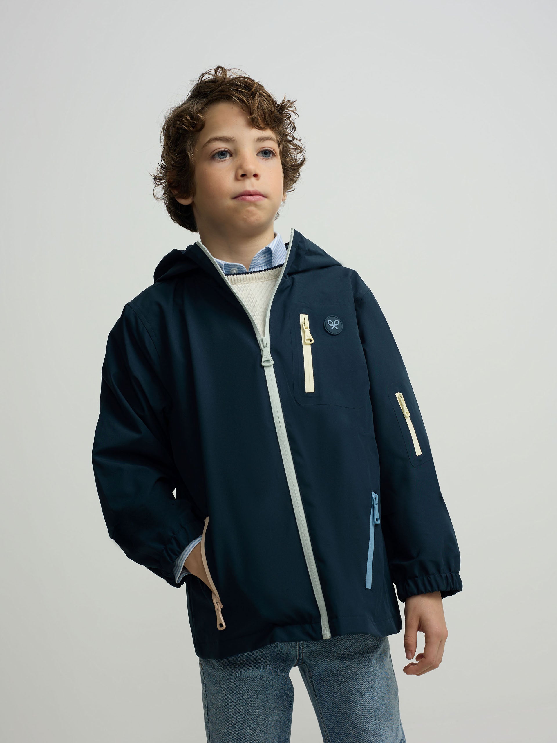 Kids multicolor zip-up windbreaker navy blue