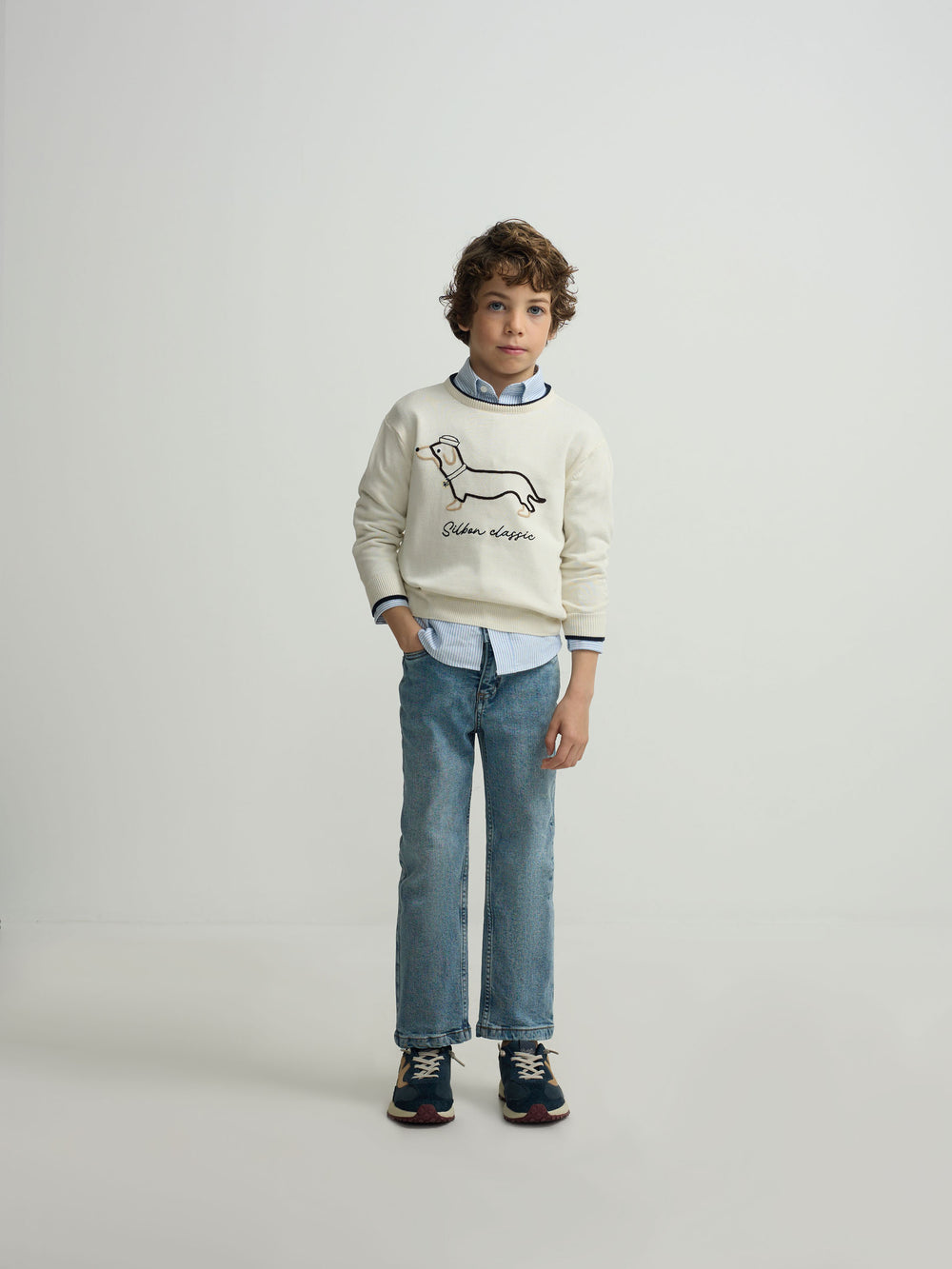 Kids cream dog sweater